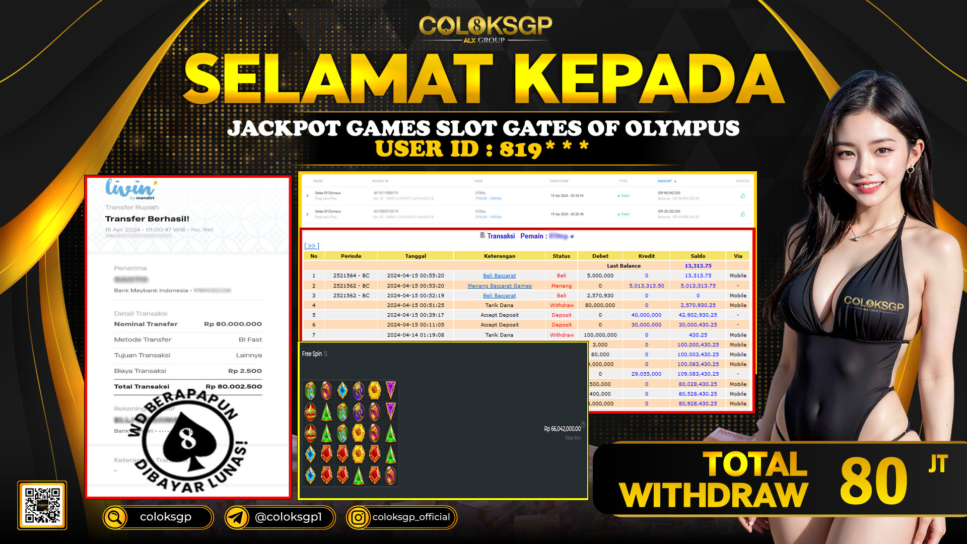 COLOKSGP JACKPOT SLOT GAMES RP 80.000.000 LUNAS