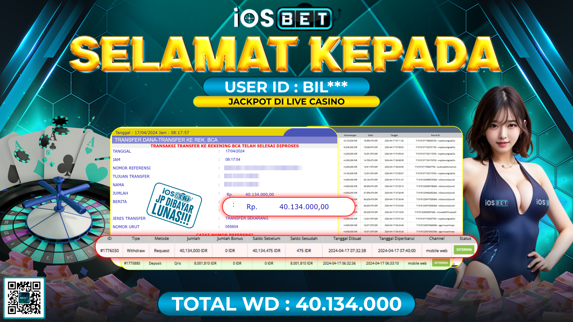 Bukti Pembayaran LUNAS LIVE GAMES GACOR Rp.40.134.000,-