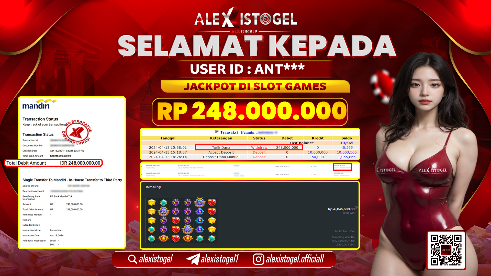 ALEXISTOGEL JACKPOT SLOT GAMES RP.248.000.000 LUNAS