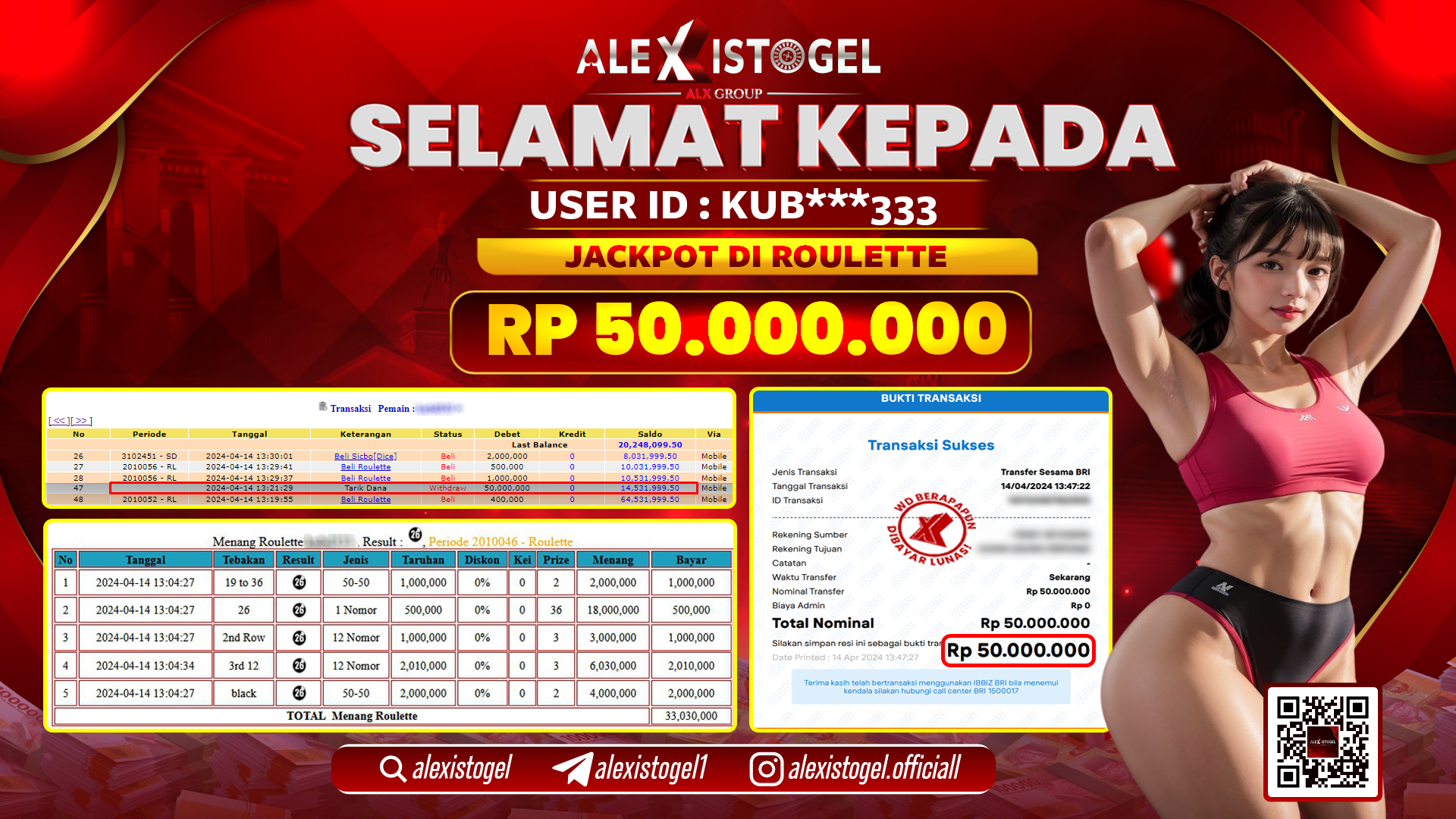 ALEXISTOGEL JACKPOT ROULETTE RP.50.000.000 LUNAS