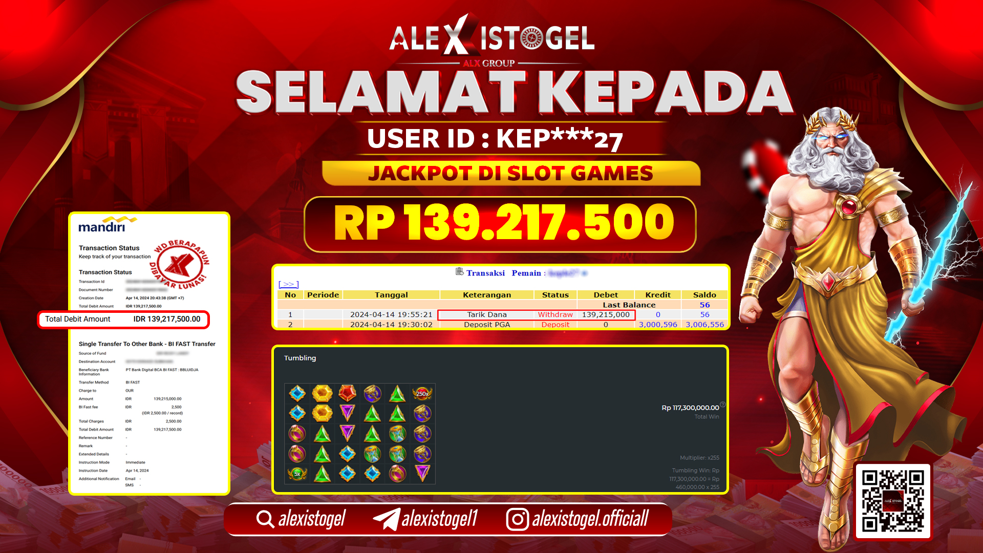 ALEXISTOGEL JACKPOT SLOT GAMES RP.139.217.500 LUNAS