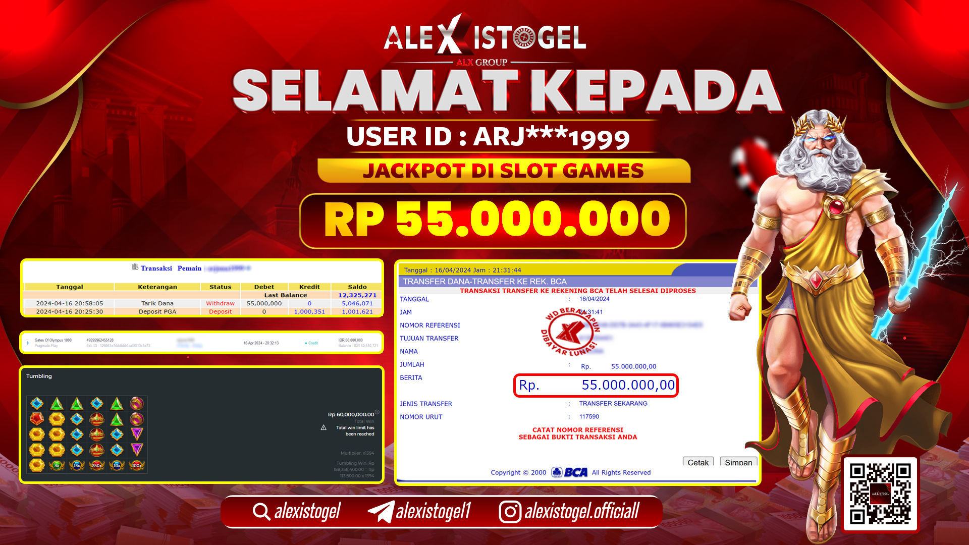 ALEXISTOGEL JACKPOT SLOT GAMES RP.55.000.000 LUNAS