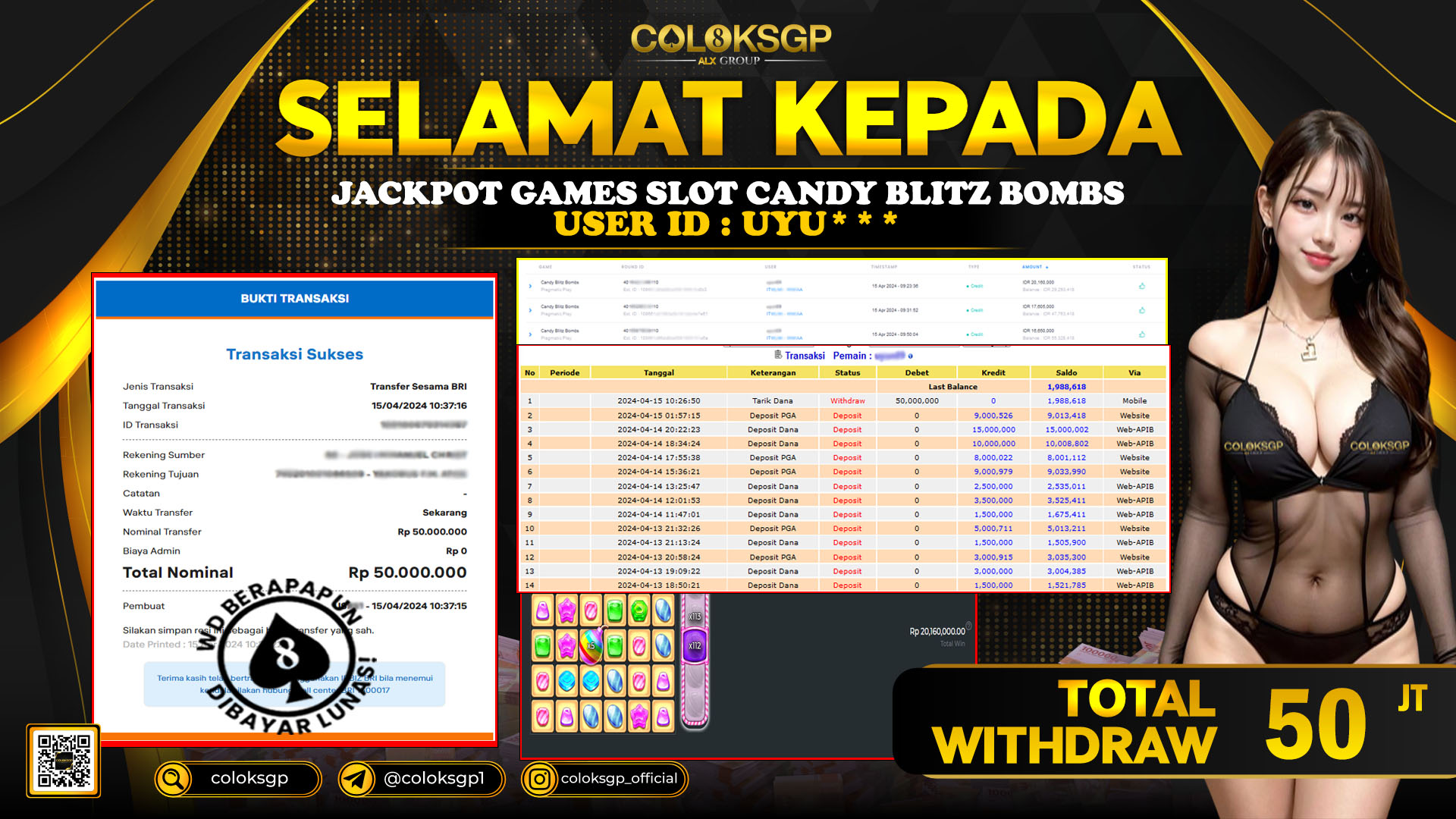 COLOKSGP JACKPOT SLOT GAMES RP 50.000.000 LUNAS