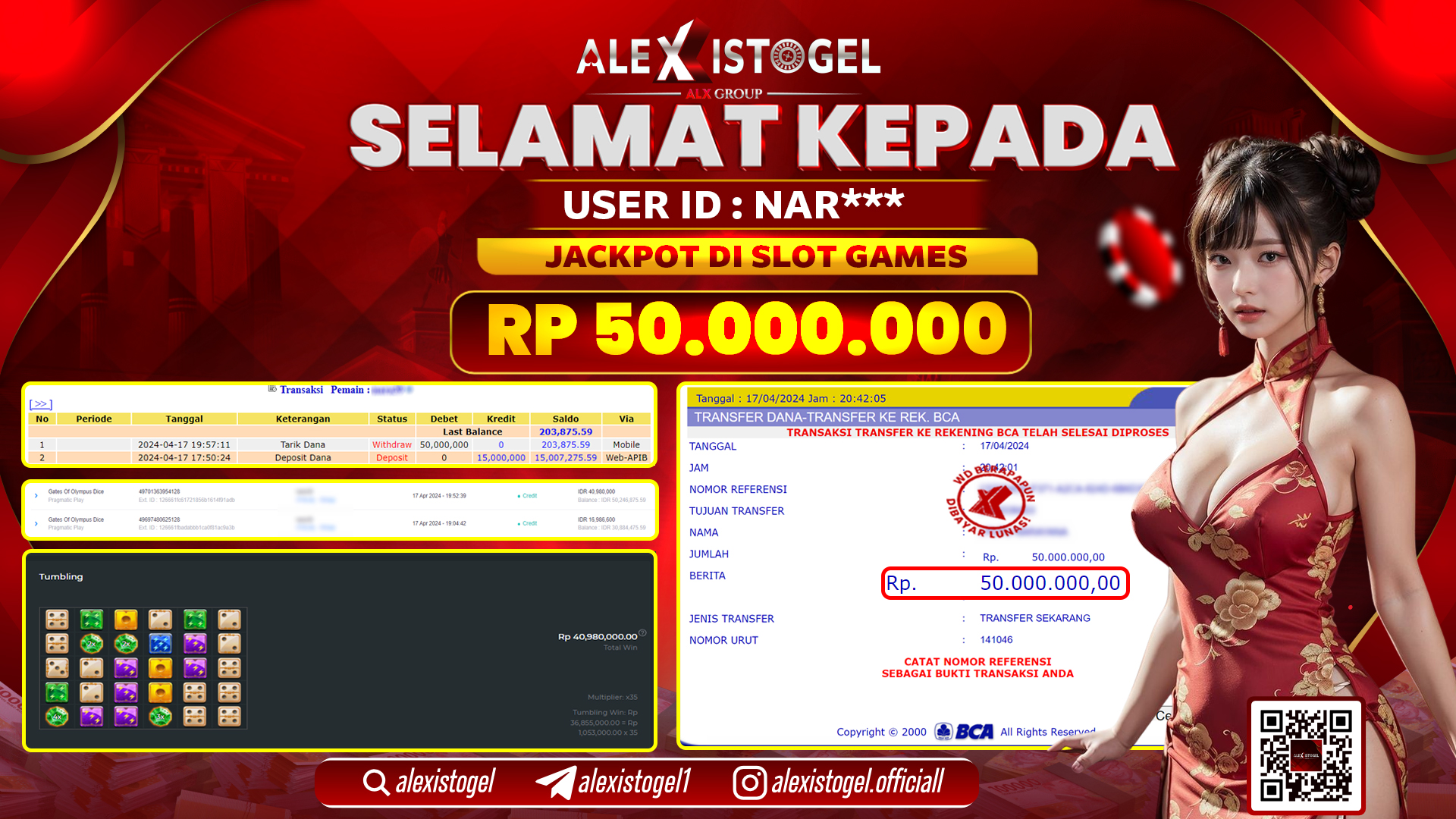 ALEXISTOGEL JACKPOT SLOT GAMES RP.50.000.000 LUNAS