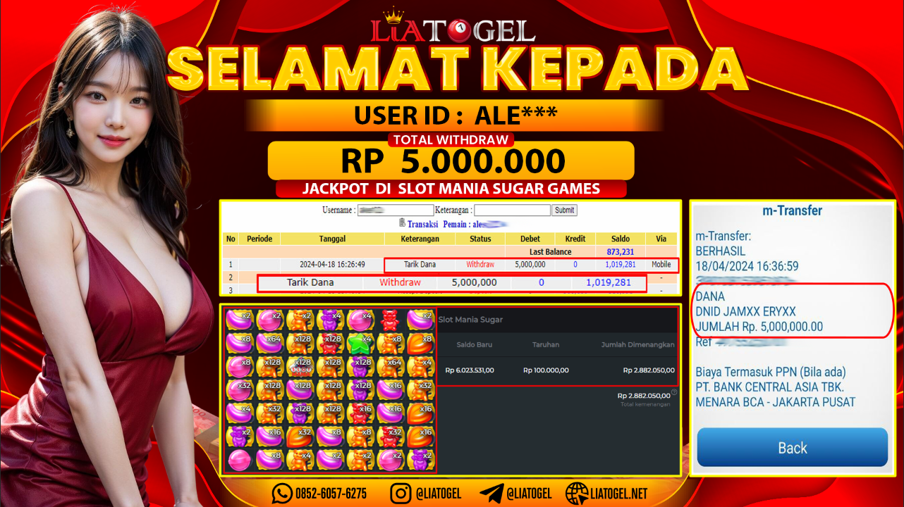 LIATOGEL - JACKPOT SLOT MANIA SUGAR GAMES ï»¿ RP 5.000.000,- LUNAS