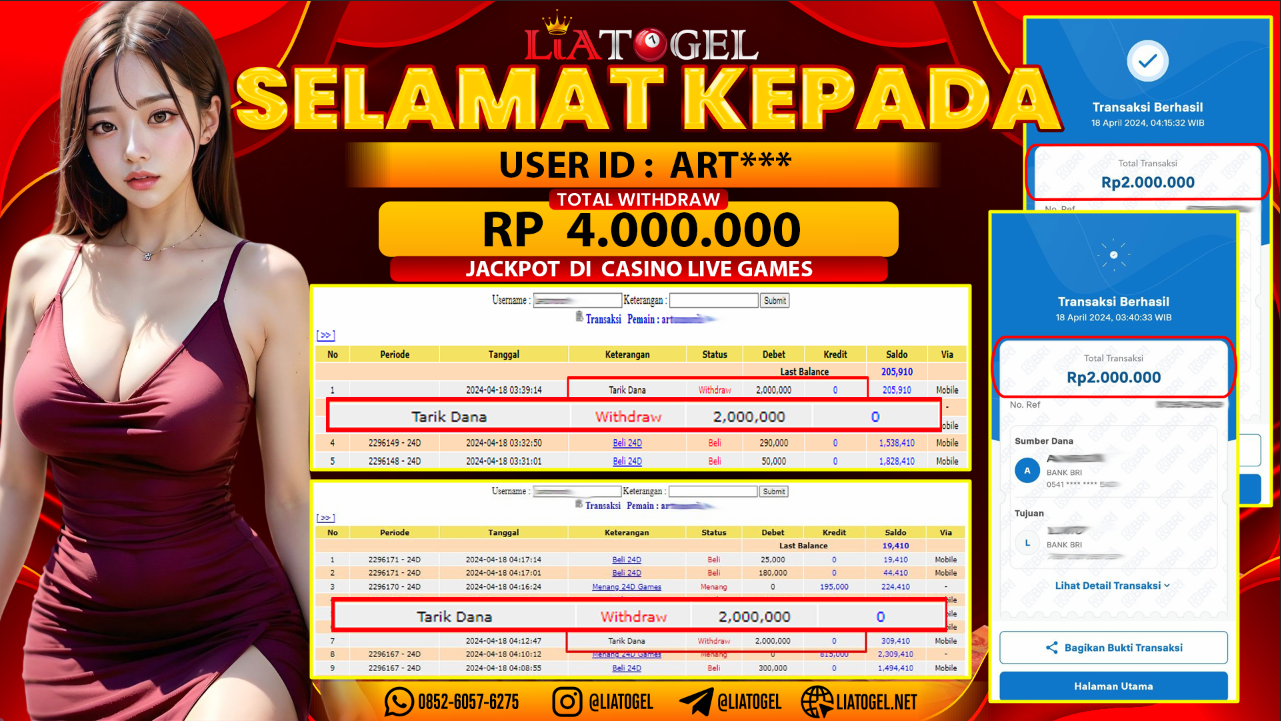 LIATOGEL - JACKPOT CASINO LIVE GAMES ï»¿ RP 4.000.000,- LUNAS