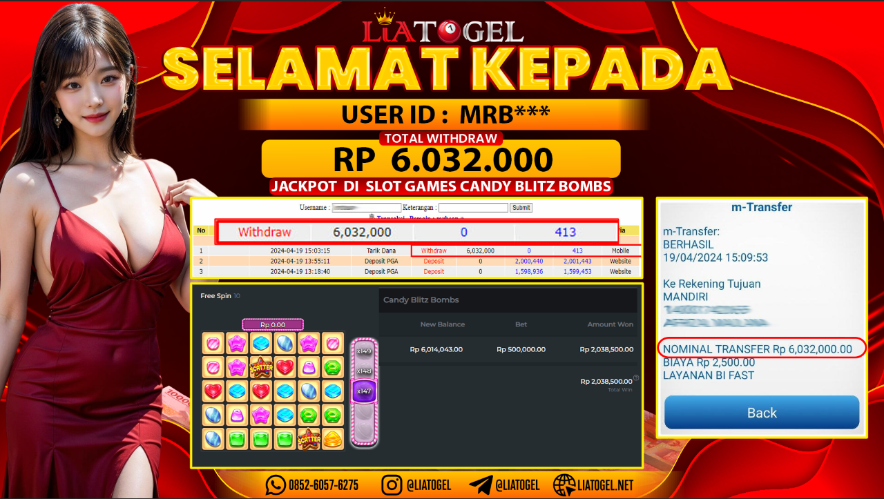 LIATOGEL - JACKPOT SLOT CANDY BLITZ BOMBS GAMES ï»¿ RP 6.032.000,- LUNAS