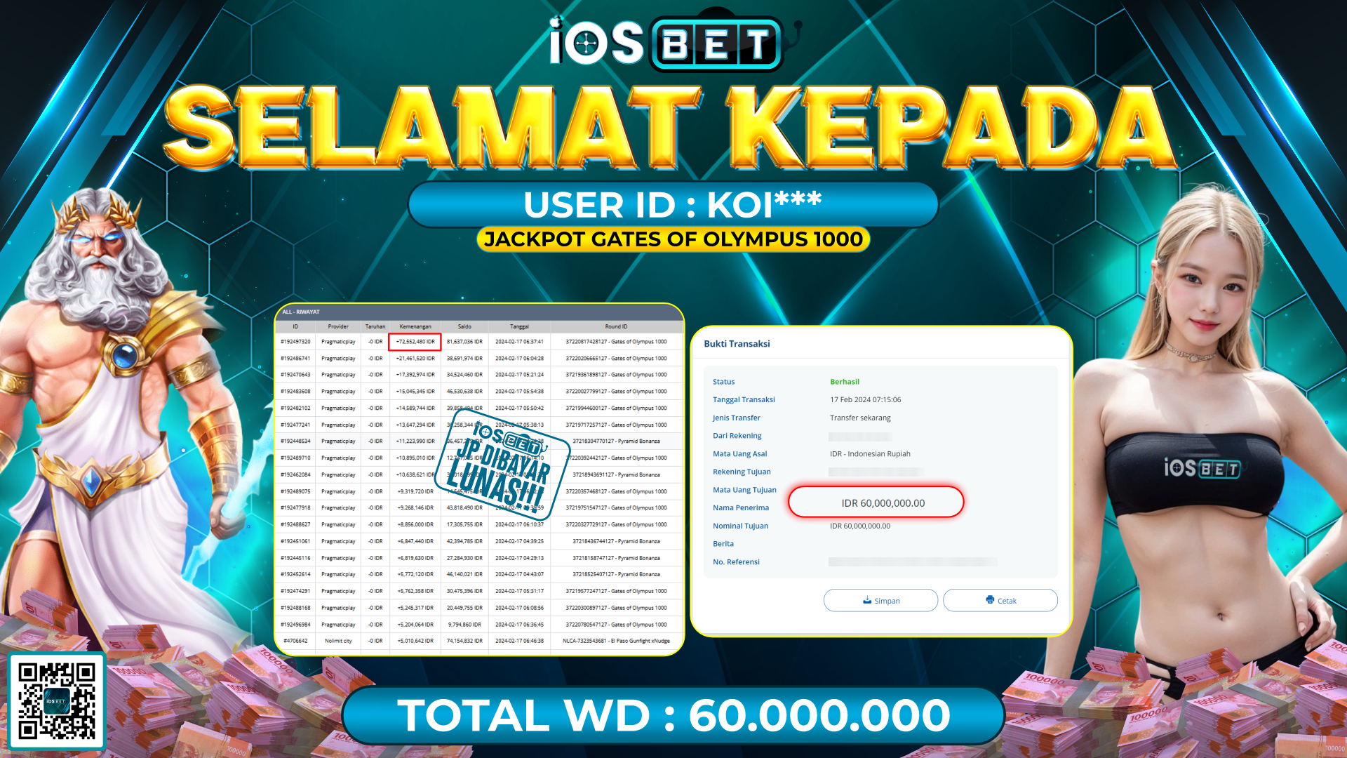 Bukti Pembayaran LUNAS LIVE GAMES GACOR Rp.60.000.000,-