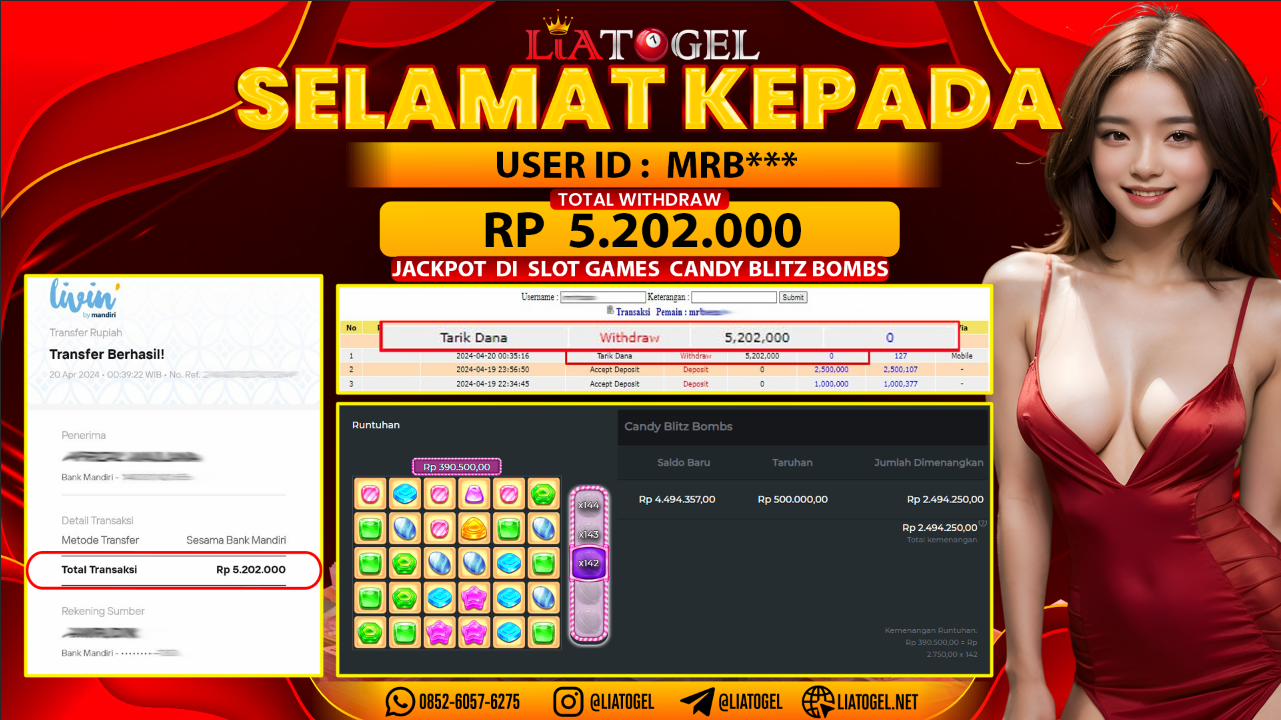 LIATOGEL - JACKPOT SLOT CANDY BLITZ BOMBS GAMES ï»¿ RP 5.202.000,- LUNAS