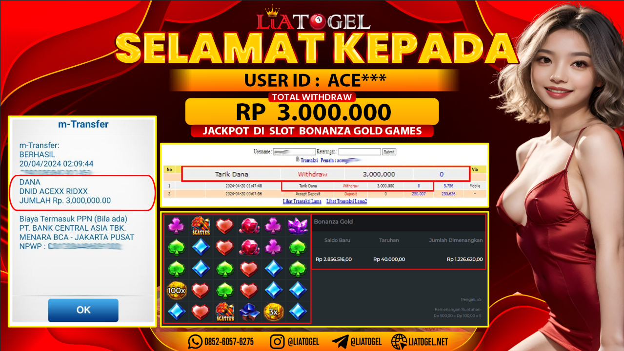 LIATOGEL - JACKPOT SLOT BONANZA GOLD GAMES ï»¿ RP 3.000.000,- LUNAS