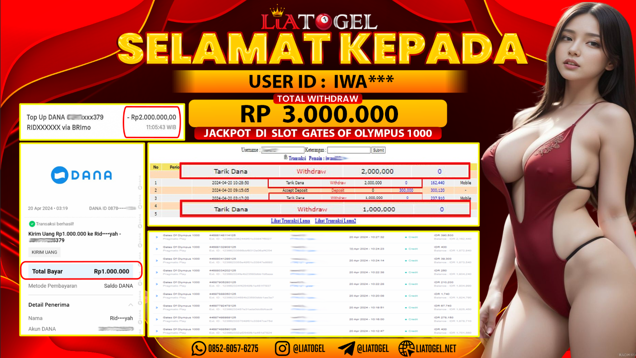 LIATOGEL - JACKPOT SLOT GAMES GATES OF OLYMPUS 1000 ï»¿ RP 3.000.000,- LUNAS