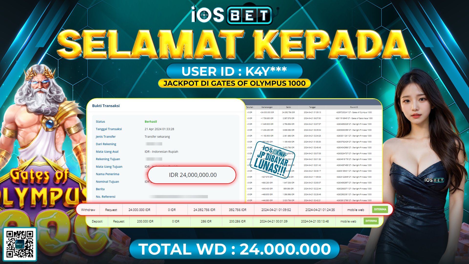 Bukti Pembayaran LUNAS LIVE GAMES GACOR Rp.24.000.000,-