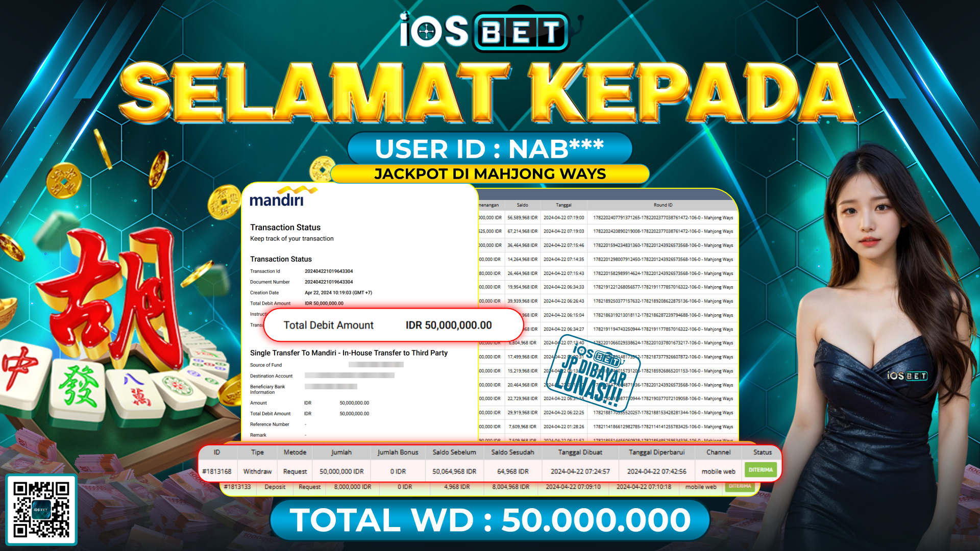 Bukti Pembayaran LUNAS LIVE GAMES GACOR Rp.50.000.000,-