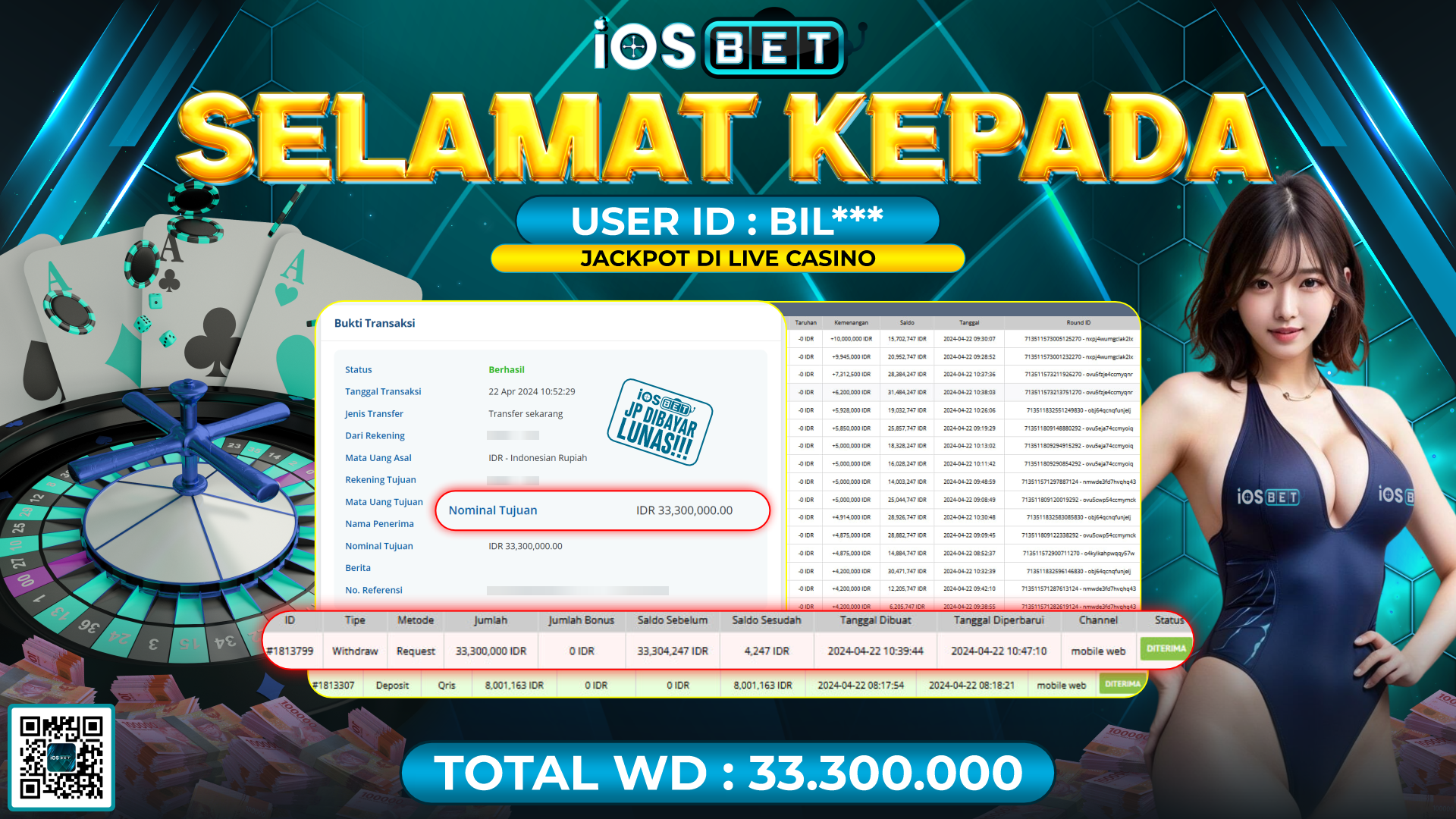 Bukti Pembayaran LUNAS LIVE GAMES GACOR Rp.33.300.000,-