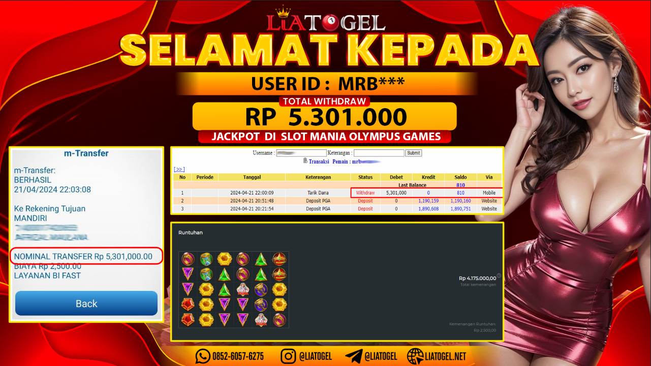 LIATOGEL - JACKPOT SLOT MANIA OLYMPUS ï»¿ RP 5.301.000,- LUNAS