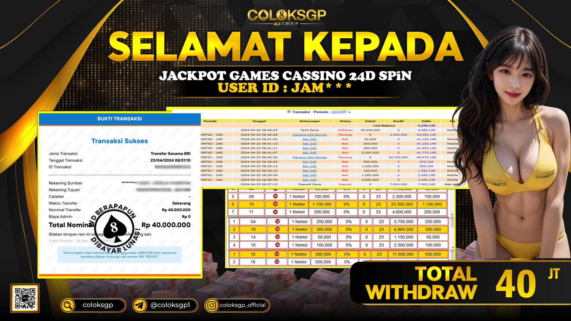 COLOKSGP JACKPOT 24D SPIN RP 40.000.000 LUNAS