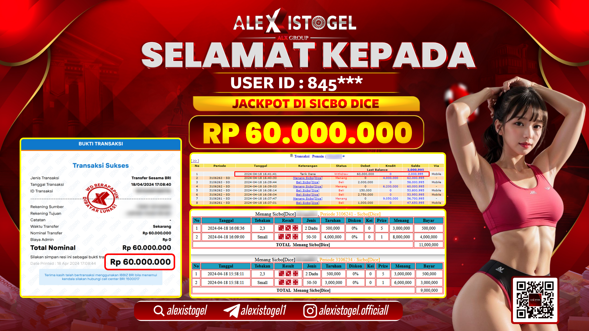 ALEXISTOGEL JACKPOT SICBO GAMES RP.60.000.000 LUNAS