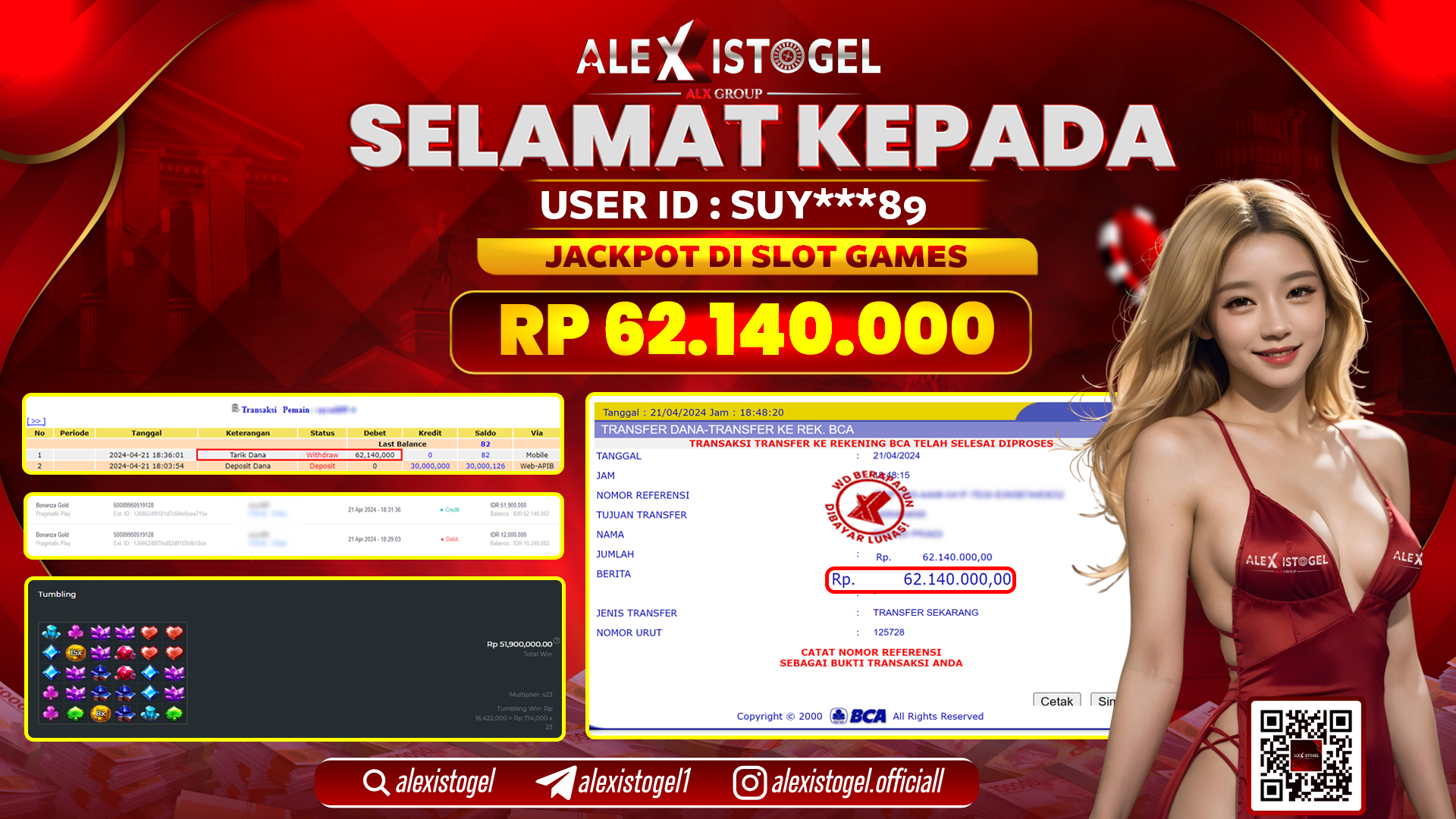 ALEXISTOGEL JACKPOT SLOT GAMES RP.62.140.000 LUNAS