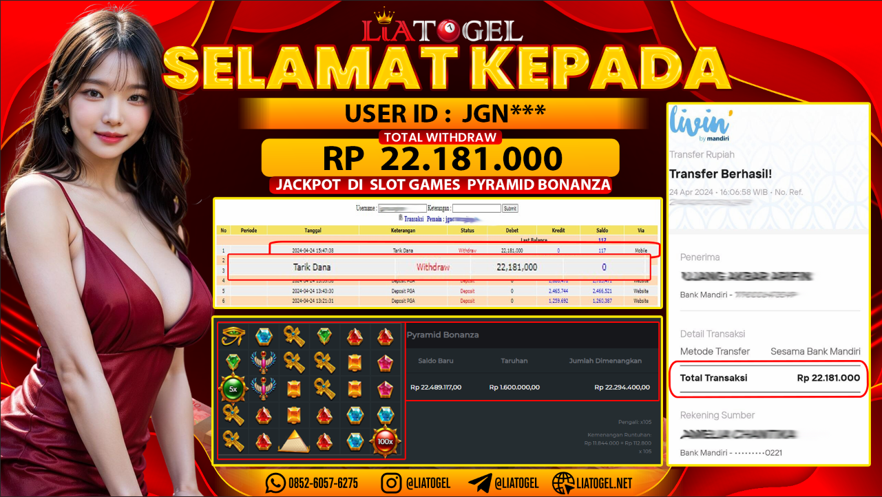 LIATOGEL - JACKPOT SLOT GAMES PYRAMID BONANZAï»¿ RP 22.181.000,- LUNAS