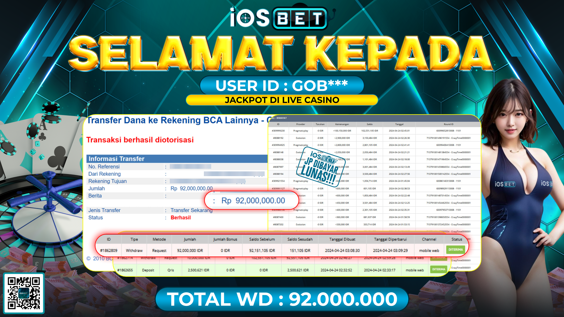 Bukti Pembayaran LUNAS LIVE GAMES GACOR Rp.92.000.000,-