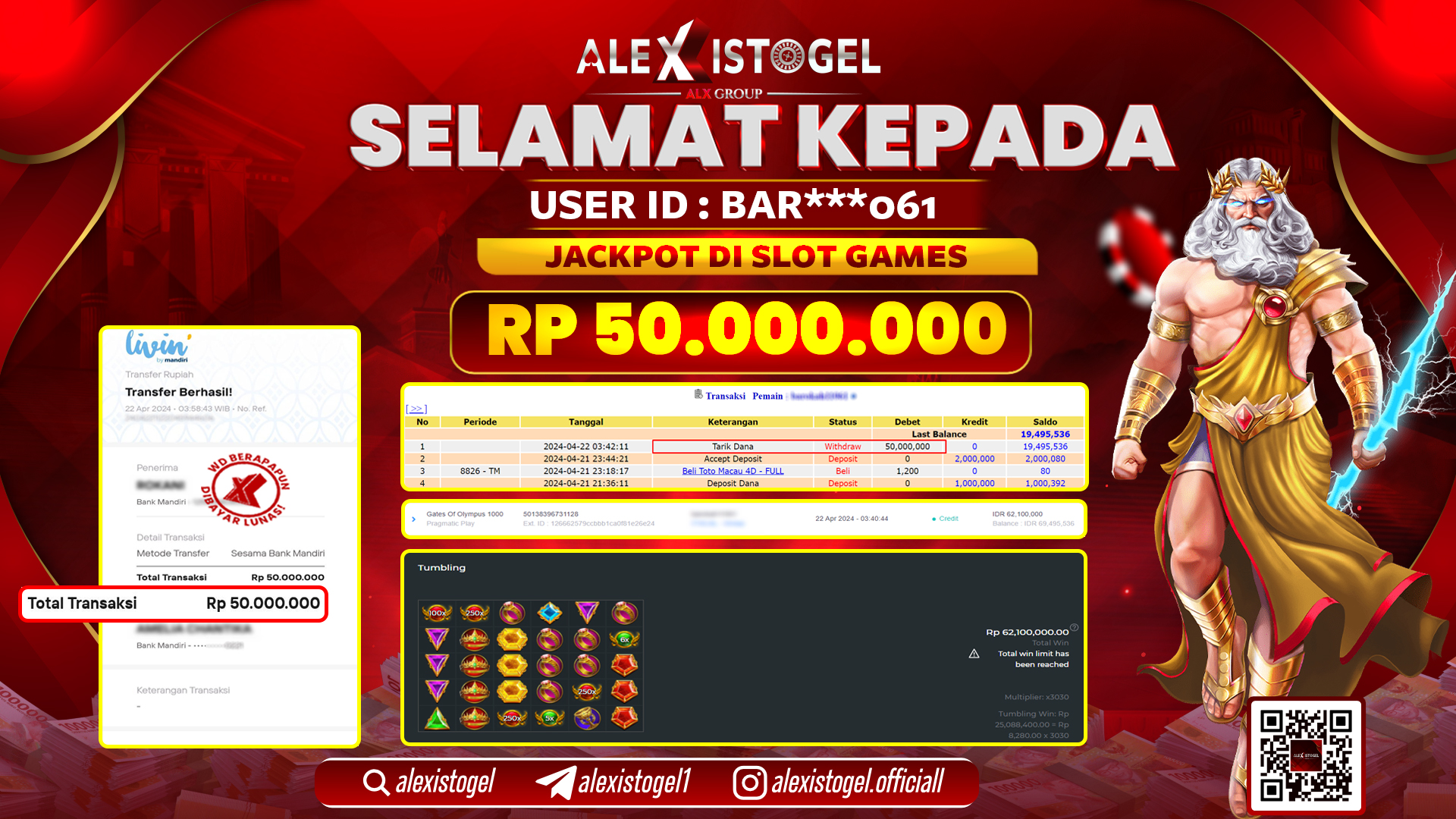 ALEXISTOGEL JACKPOT SLOT GAMES RP.50.000.000 LUNAS