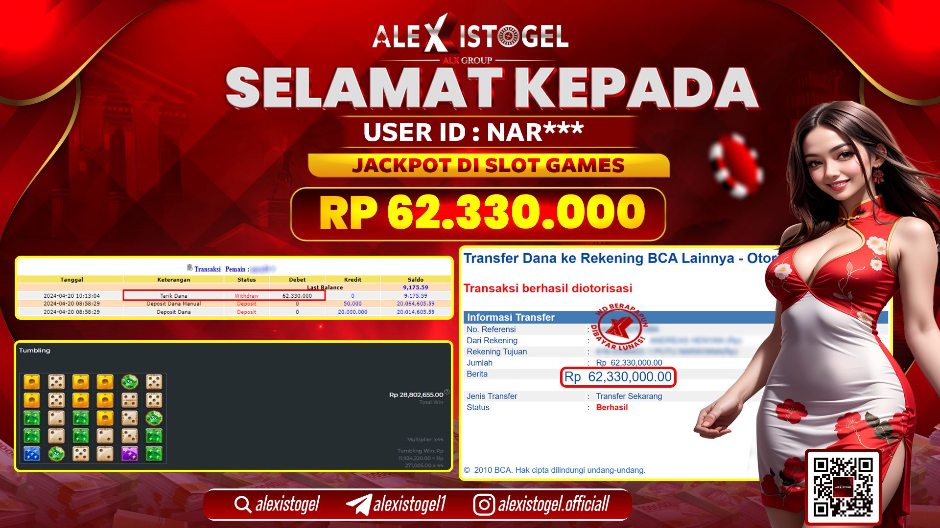 ALEXISTOGEL JACKPOT SLOT GAMES RP.62.330.000 LUNAS