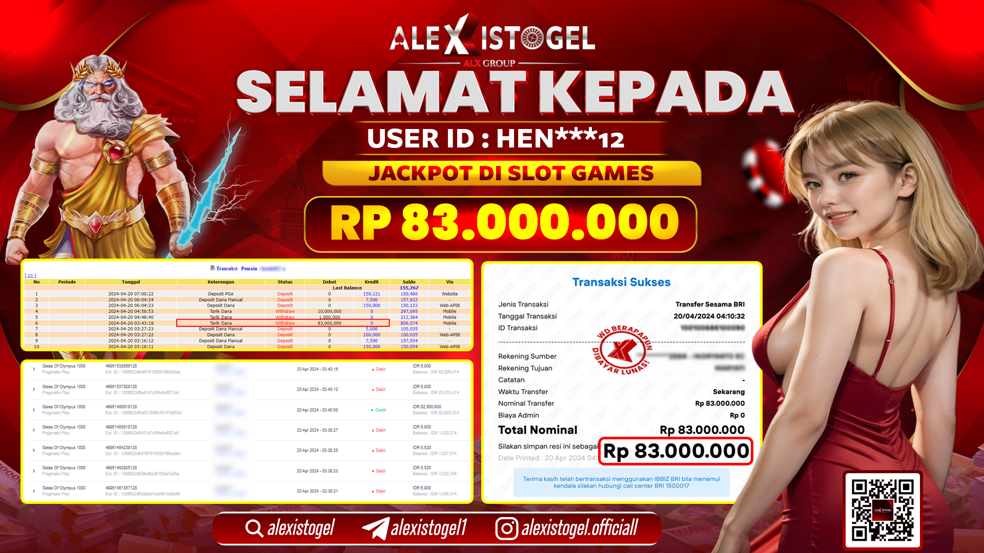 ALEXISTOGEL JACKPOT SLOT GAMES RP.83.000.000 LUNAS