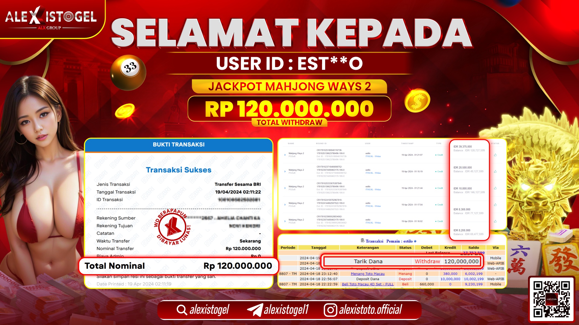 ALEXISTOGEL JACKPOT SLOT GAMES RP.120.000.000 LUNAS