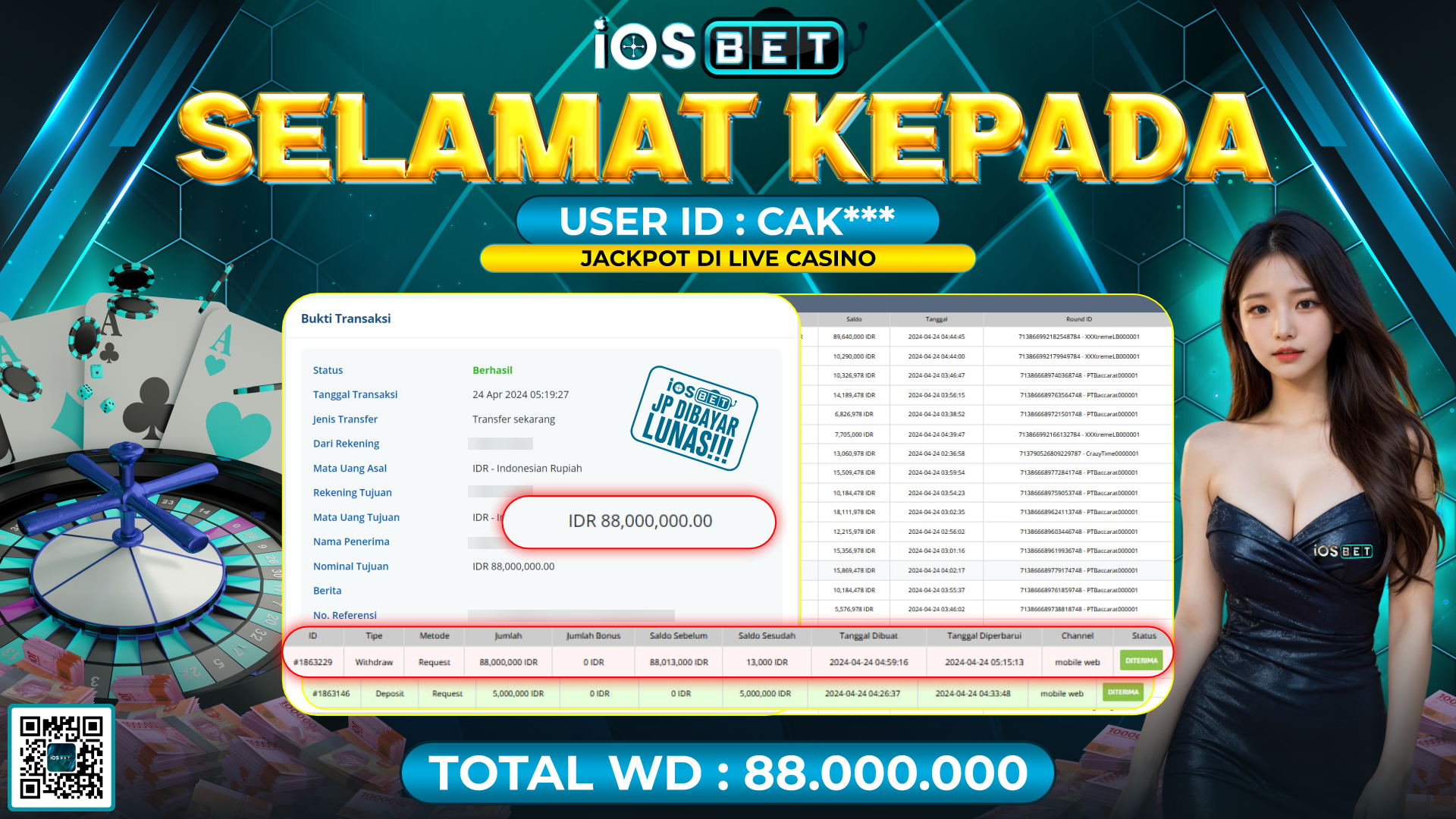 Bukti Pembayaran LUNAS LIVE GAMES GACOR Rp.88.000.000,-