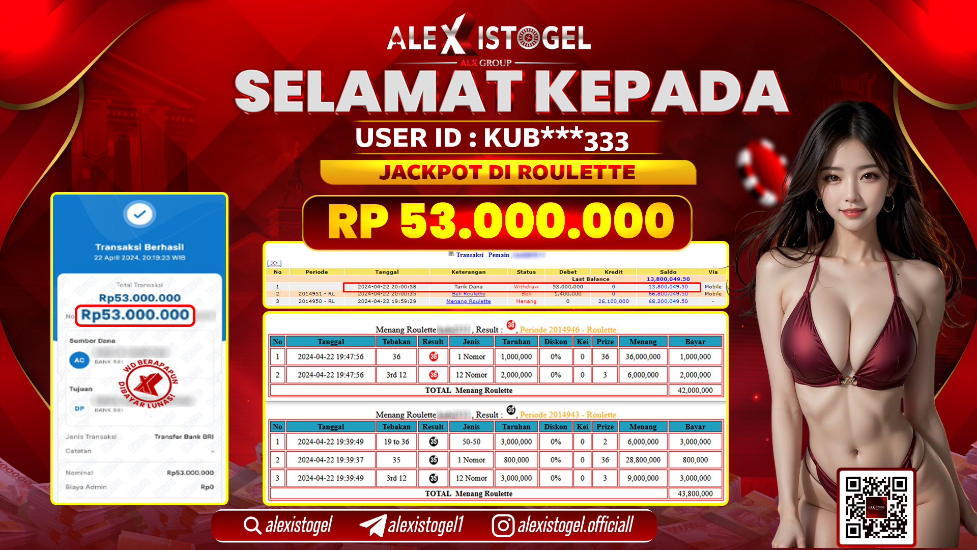 ALEXISTOGEL JACKPOT ROULETTE RP.53.000.000 LUNAS