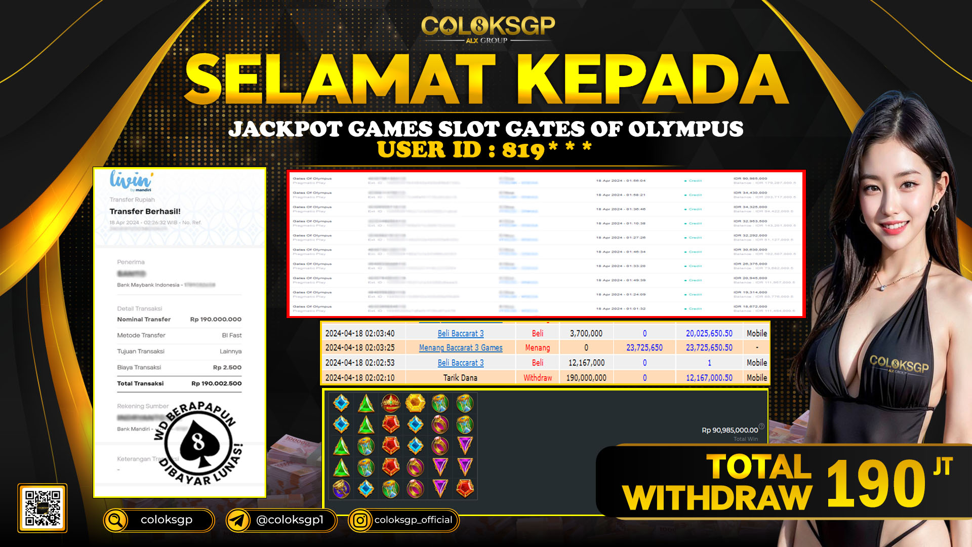 COLOKSGP JACKPOT SLOT GAMES RP 190.000.000 LUNAS