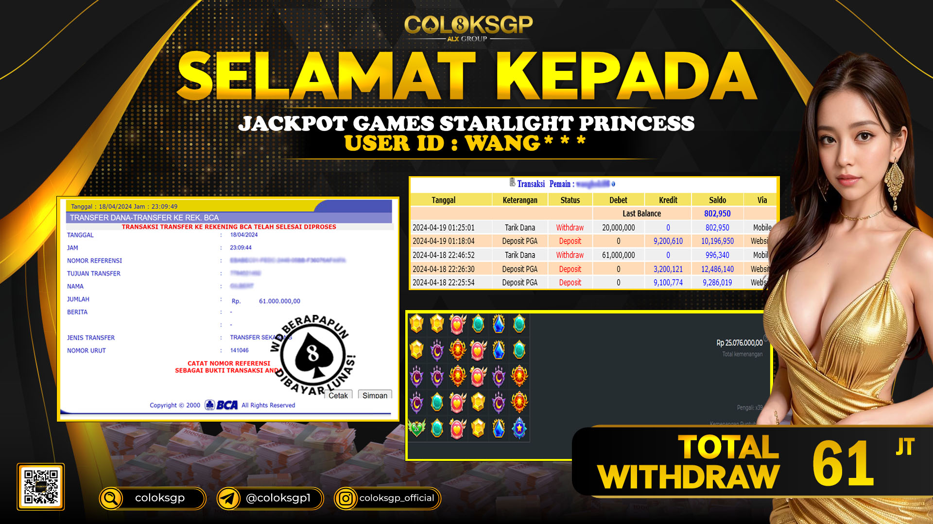 COLOKSGP JACKPOT SLOT GAMES RP 61.000.000 LUNAS