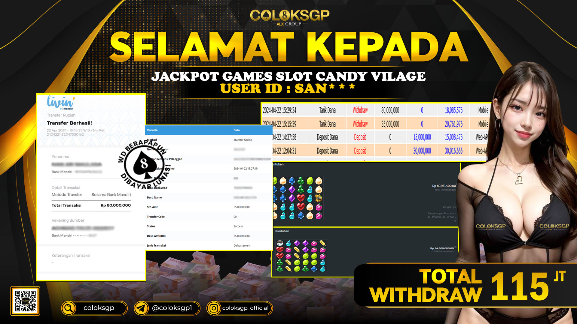 COLOKSGP JACKPOT SLOT GAMES RP 115.000.000 LUNAS