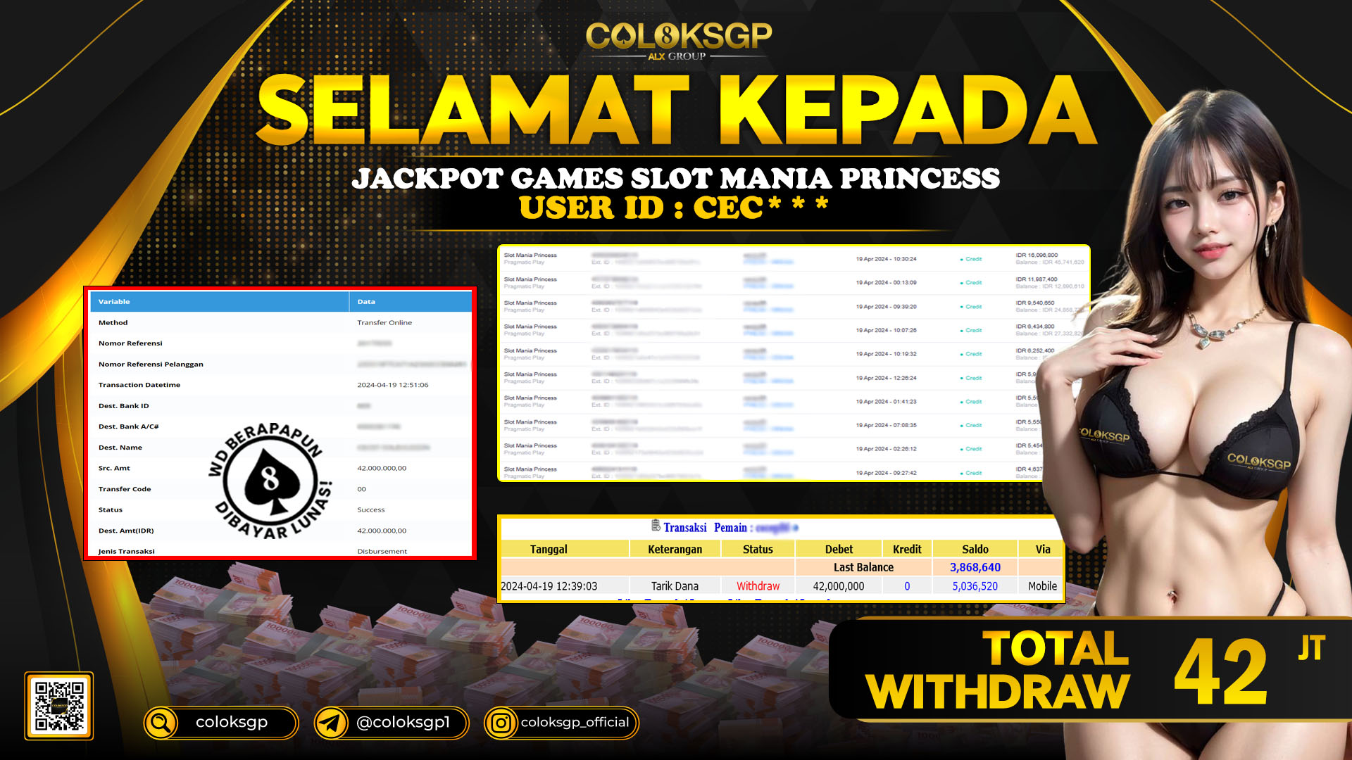 COLOKSGP JACKPOT SLOT GAMES RP 42.000.000 LUNAS