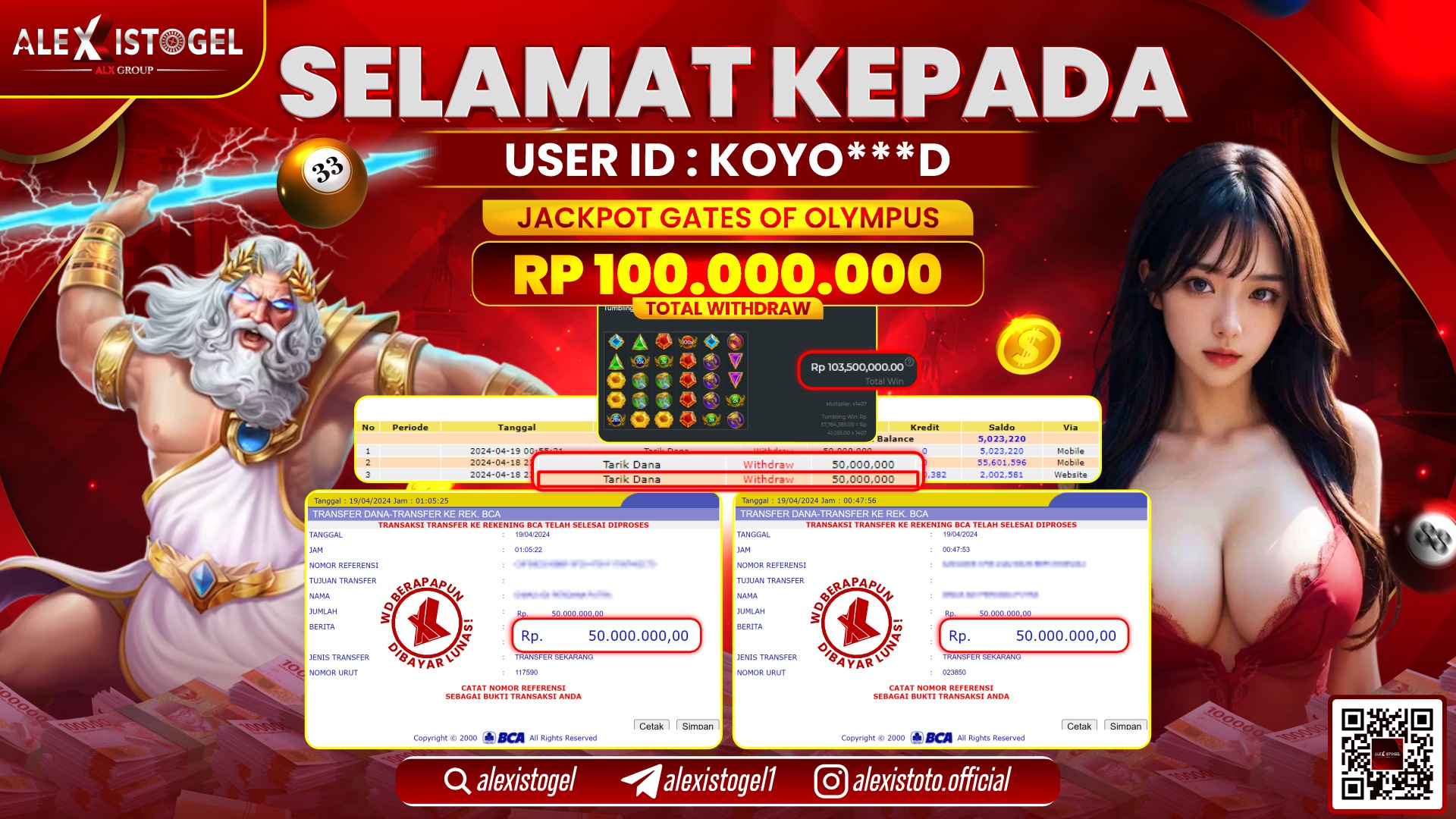 ALEXISTOGEL JACKPOT SLOT GAMES RP.100.000.000 LUNAS
