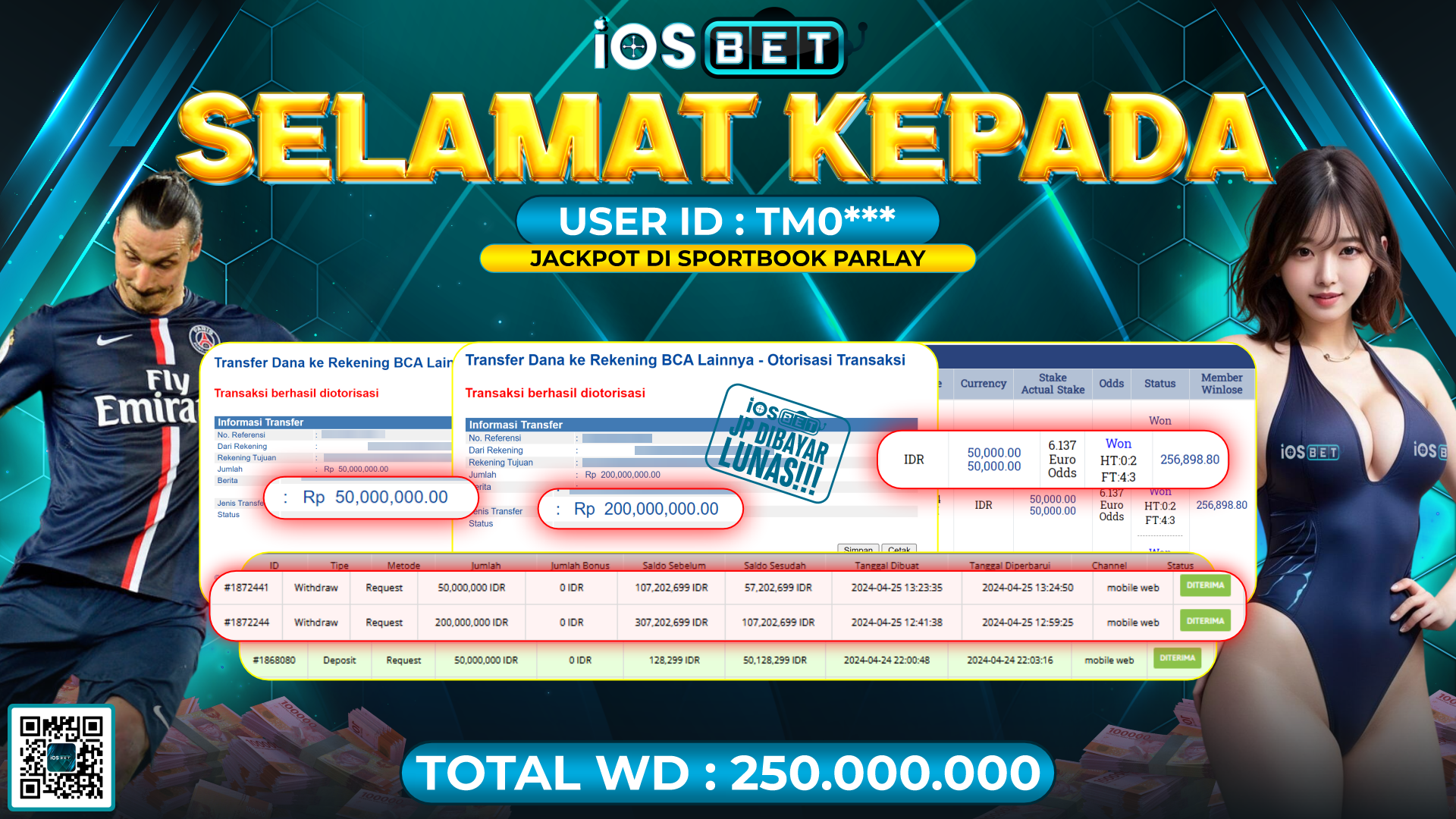Bukti Pembayaran LUNAS SPORTSBOOK GACOR Rp.250.000.000,-