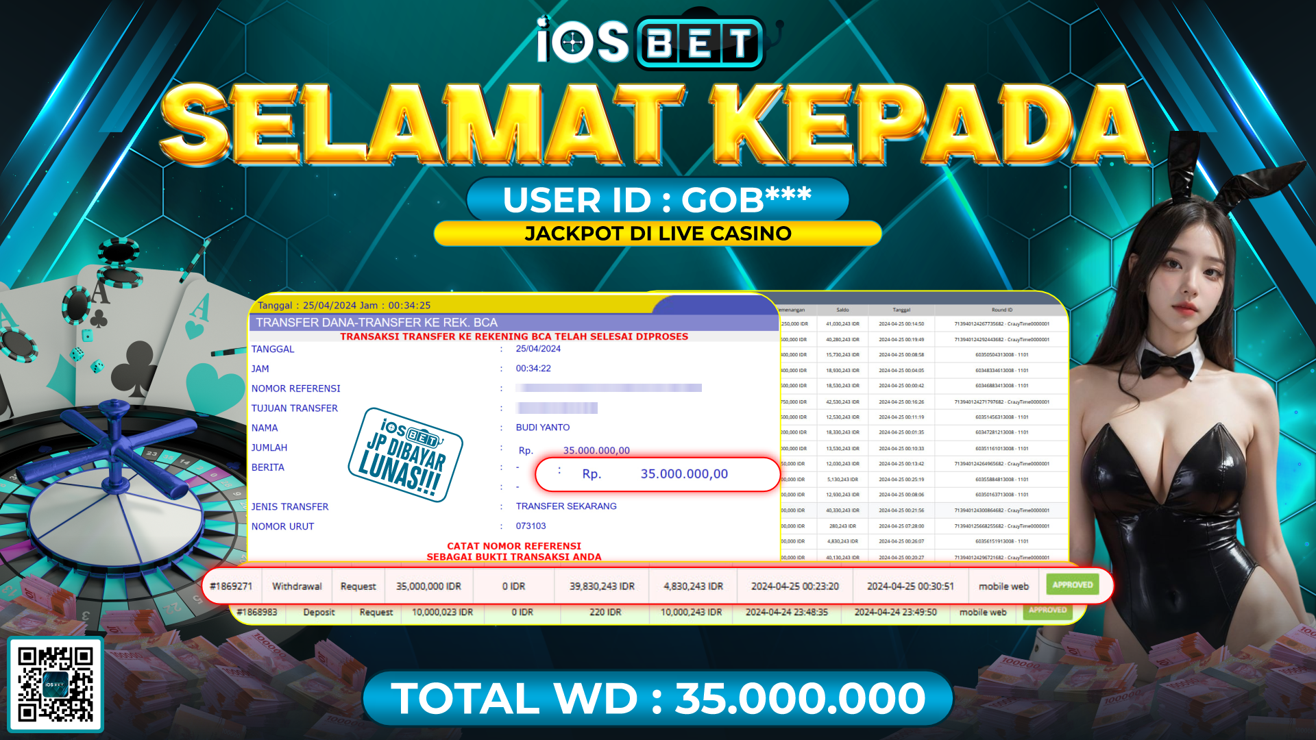 Bukti Pembayaran LUNAS LIVE GAMES GACOR Rp.35.000.000,-