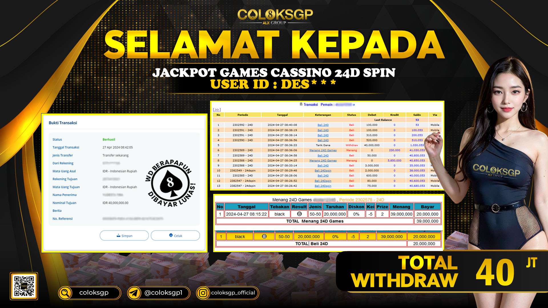 COLOKSGP JACKPOT 24D SPIN RP 40.000.000 LUNAS