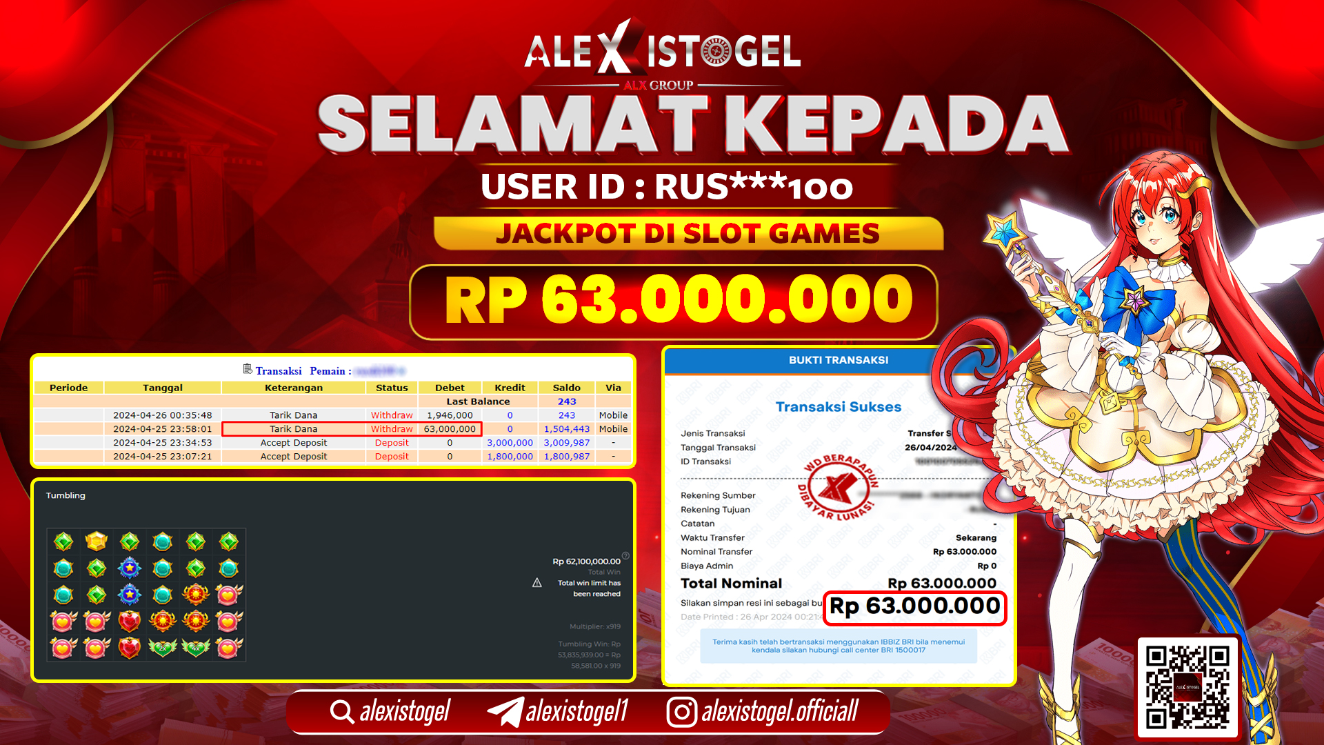 ALEXISTOGEL JACKPOT SLOT GAMES RP.63.000.000 LUNAS