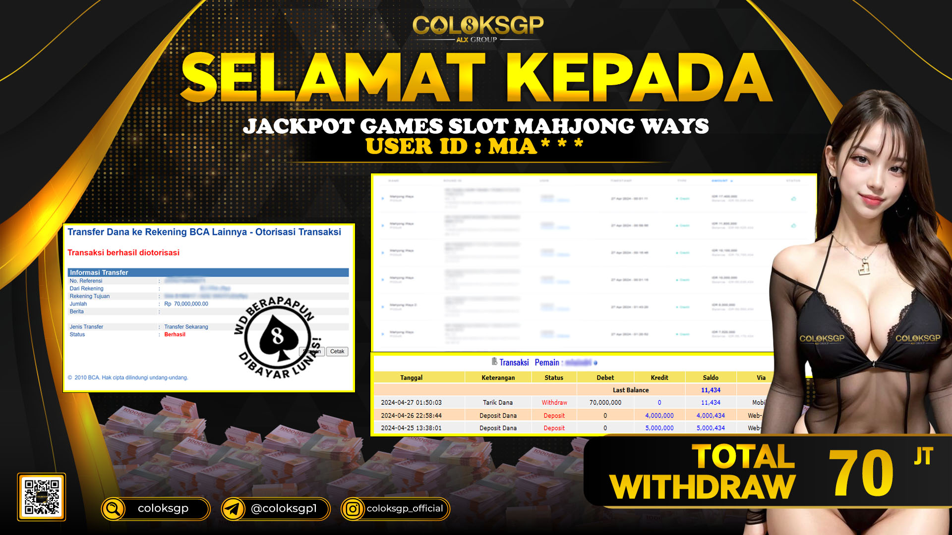 COLOKSGP JACKPOT SLOT GAMES RP 70.000.000 LUNAS