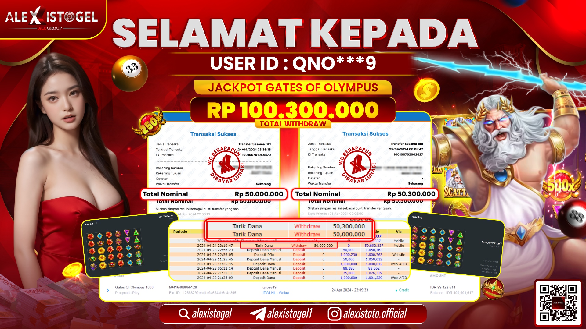 ALEXISTOGEL JACKPOT SLOT GAMES RP.100.300.000 LUNAS