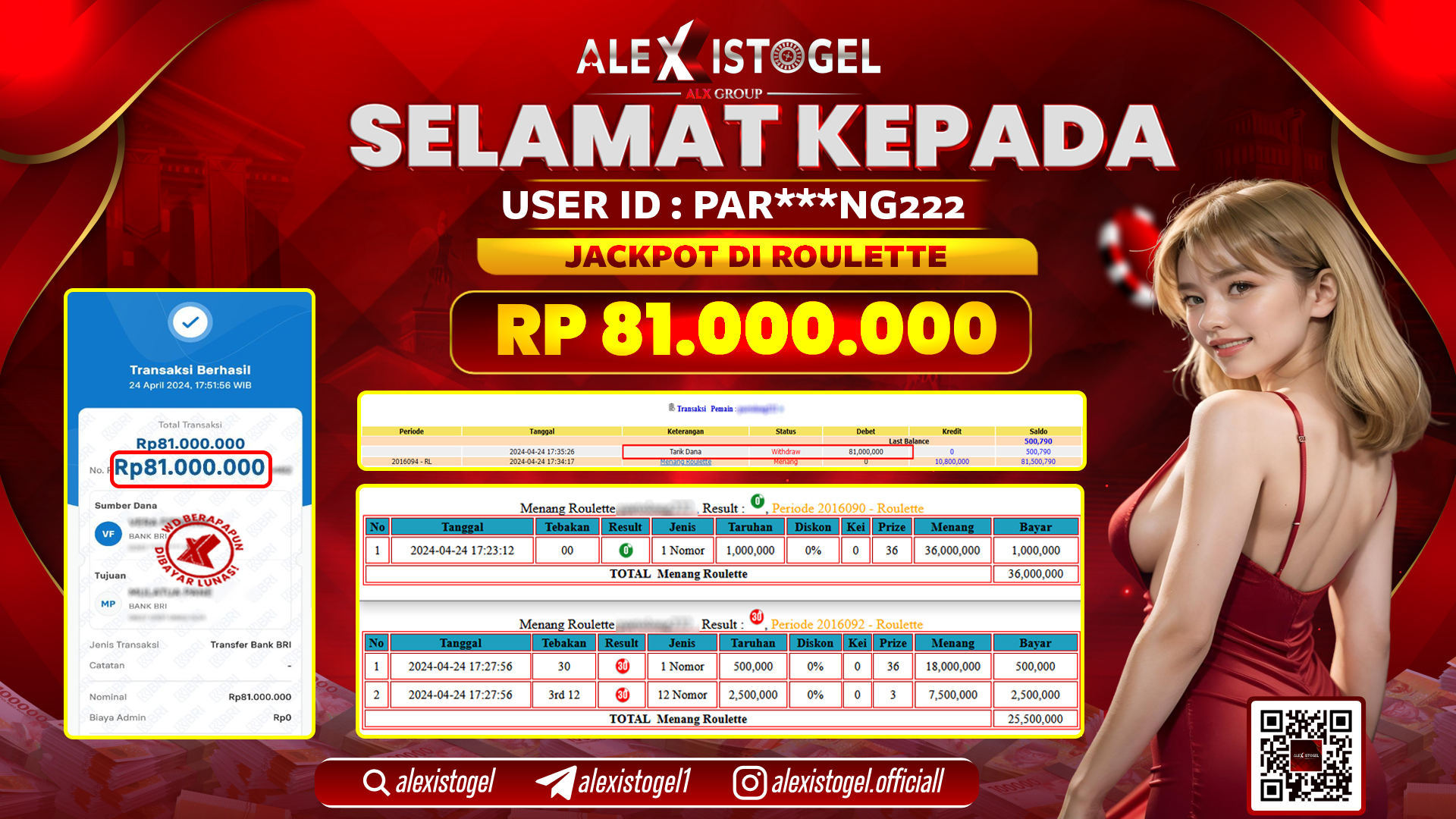 ALEXISTOGEL JACKPOT ROULETTE RP.81.000.000 LUNAS