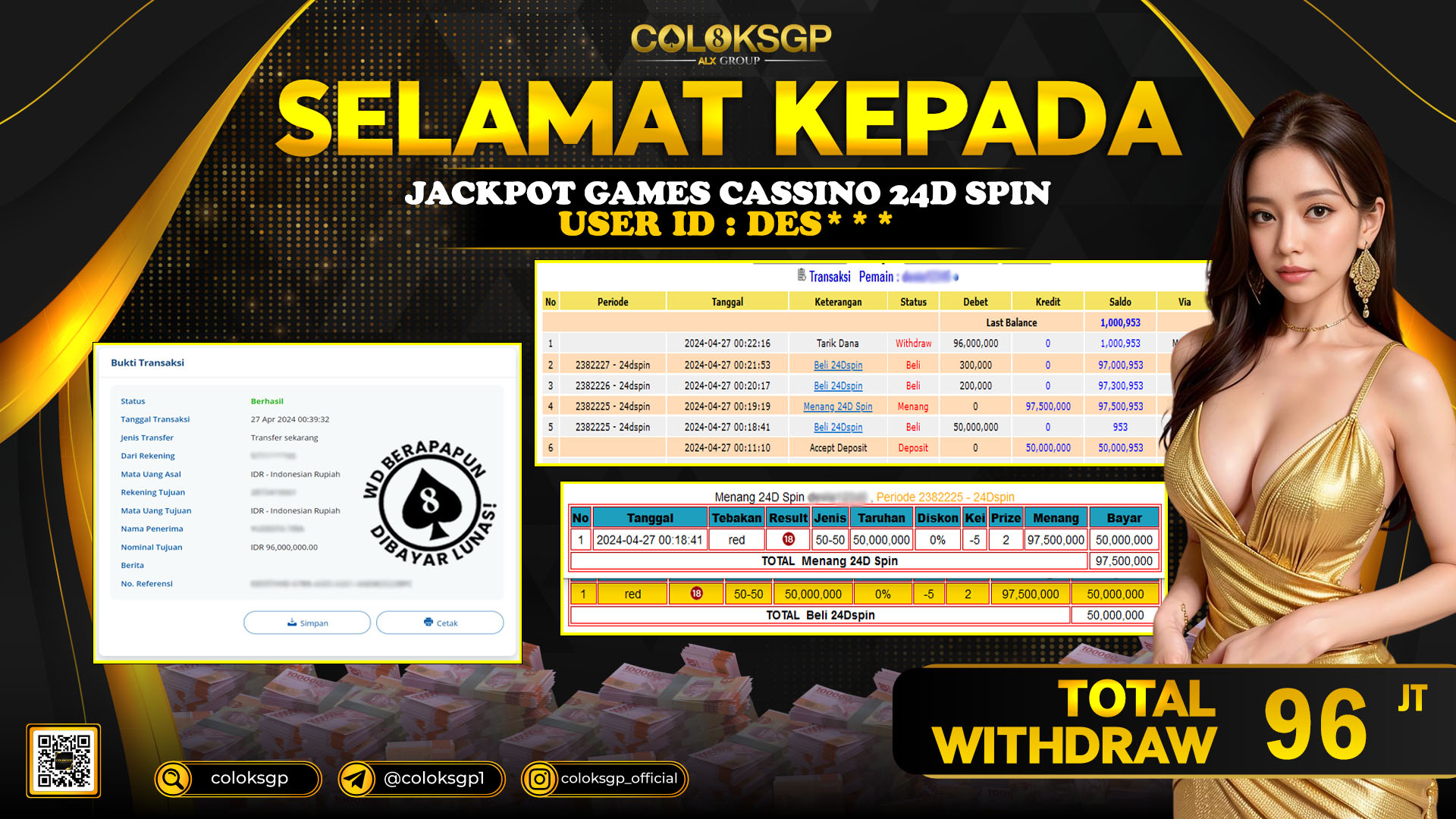 COLOKSGP JACKPOT 24D SPIN RP 96.000.000 LUNAS