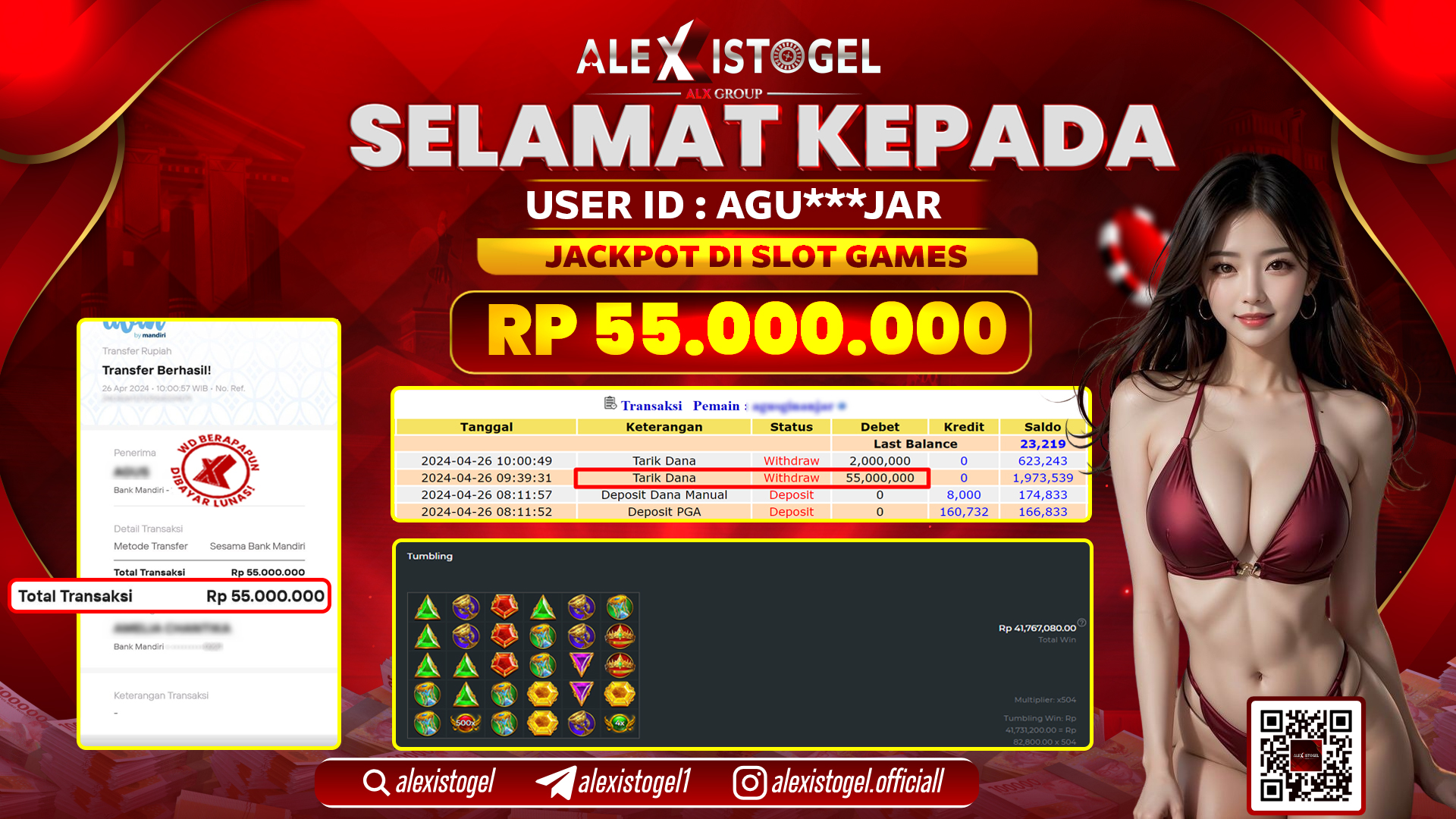 ALEXISTOGEL JACKPOT SLOT GAMES RP.55.000.000 LUNAS