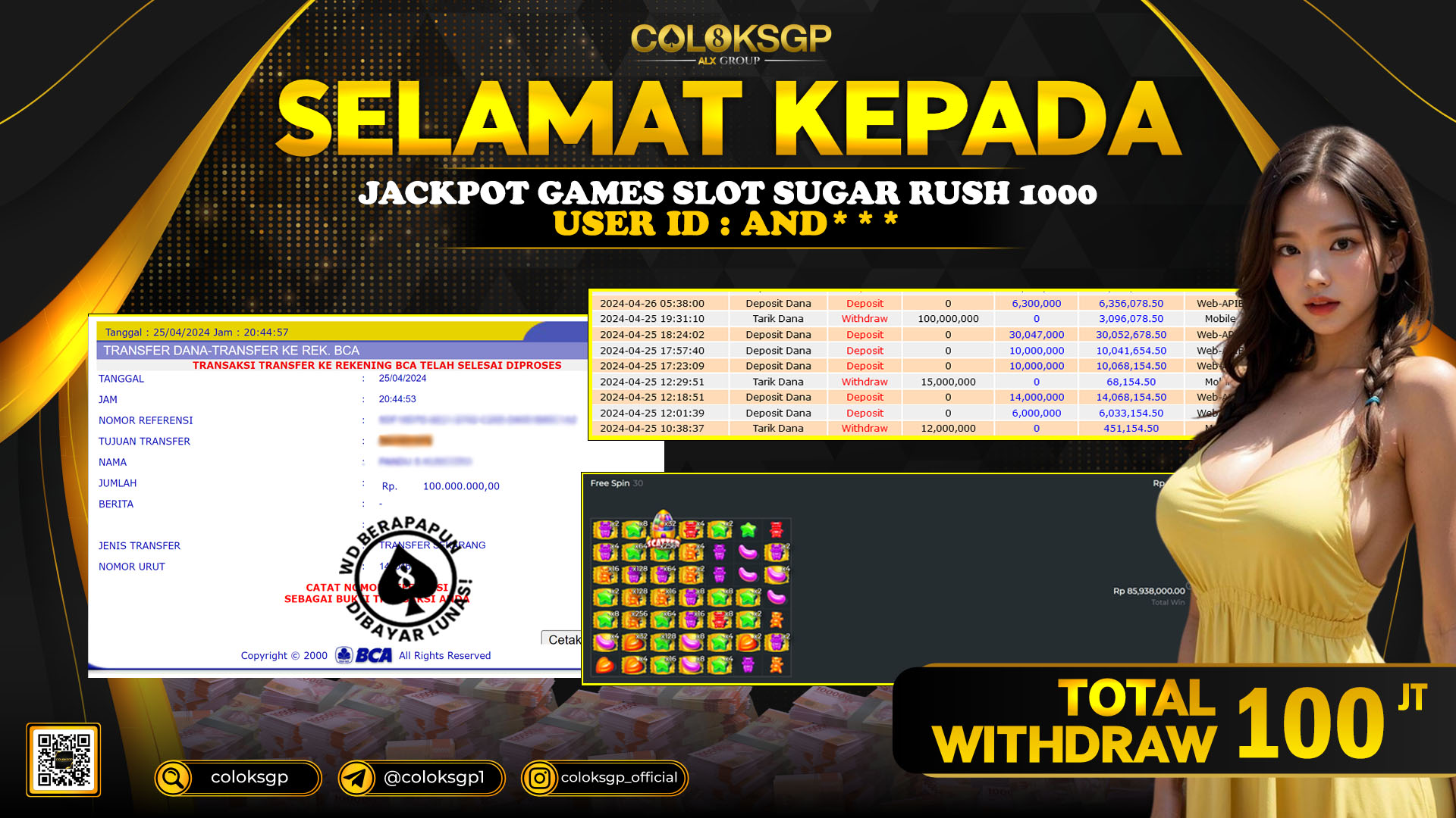 COLOKSGP JACKPOT SLOT GAMES RP 100.000.000 LUNAS