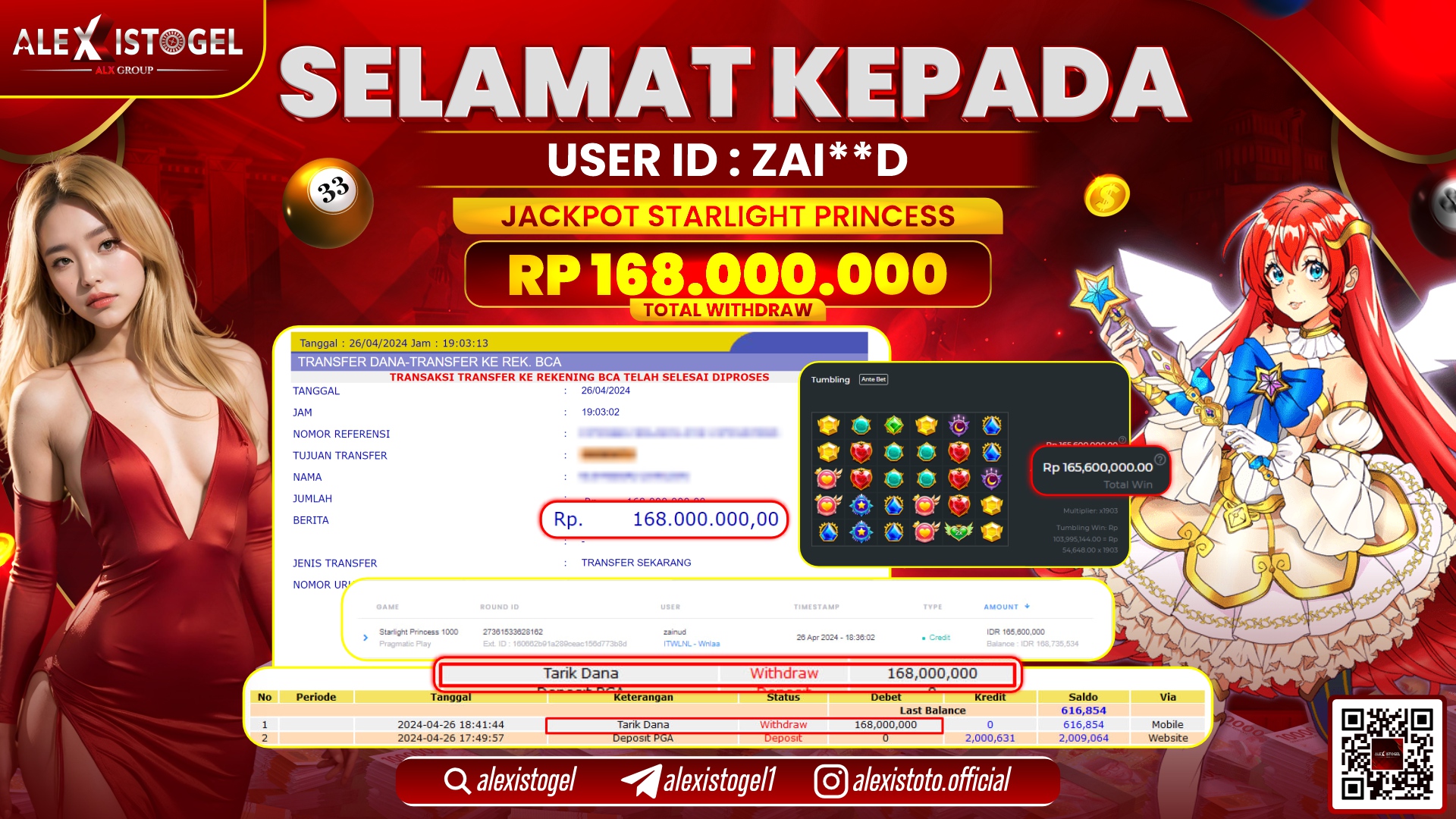 ALEXISTOGEL JACKPOT SLOT GAMES RP.168.000.000 LUNAS