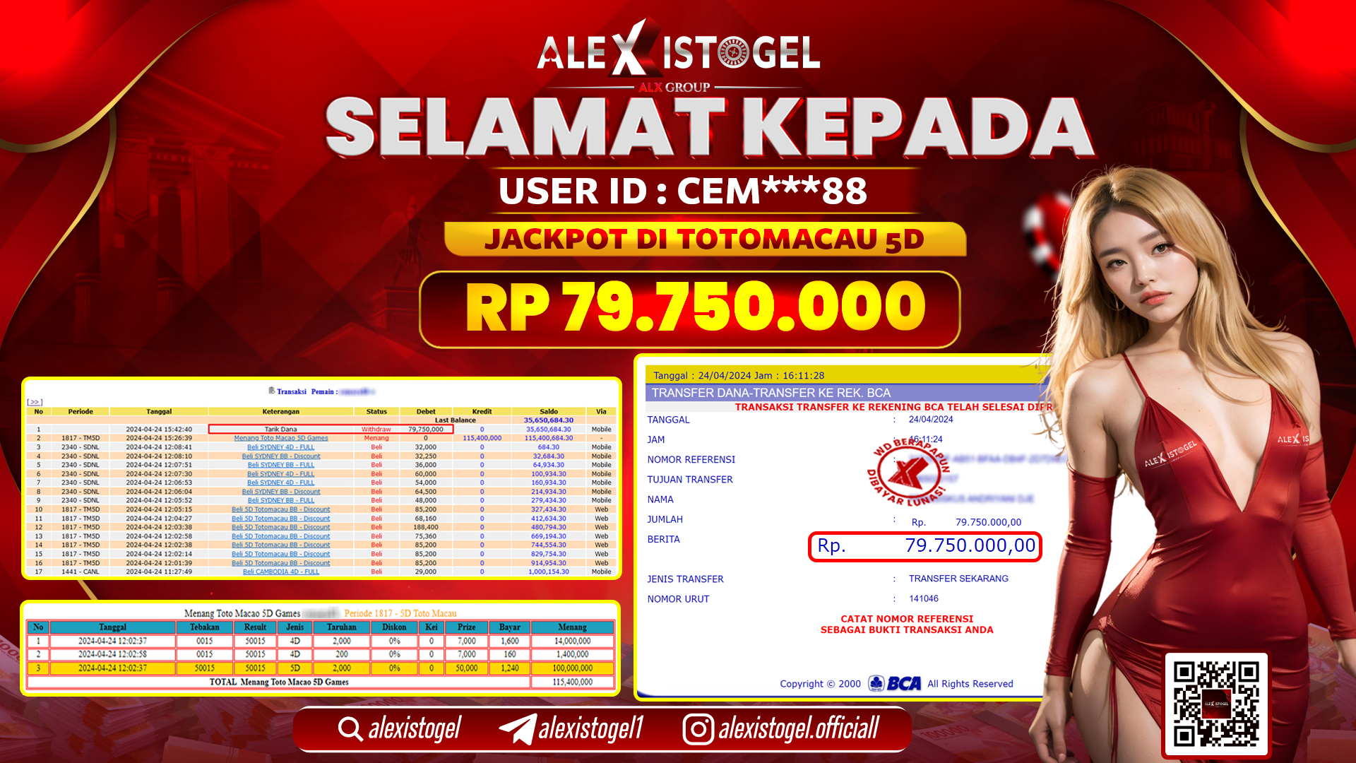 ALEXISTOGEL JACKPOT TOTO MACAU POOLS RP.79.750.000 LUNAS