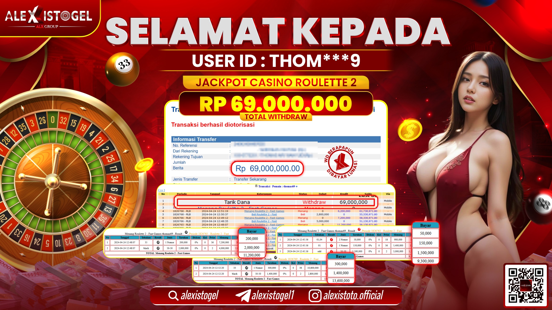 ALEXISTOGEL JACKPOT ROULETTE 2 RP.69.000.000 LUNAS