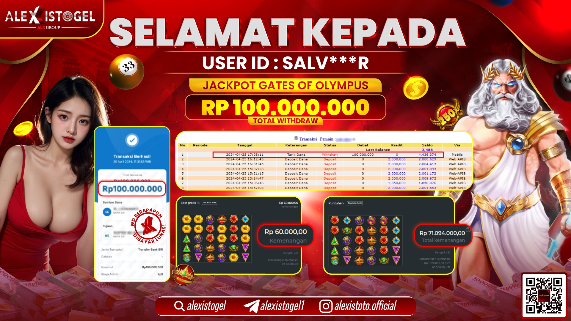 ALEXISTOGEL JACKPOT SLOT GAMES RP.100.000.000 LUNAS