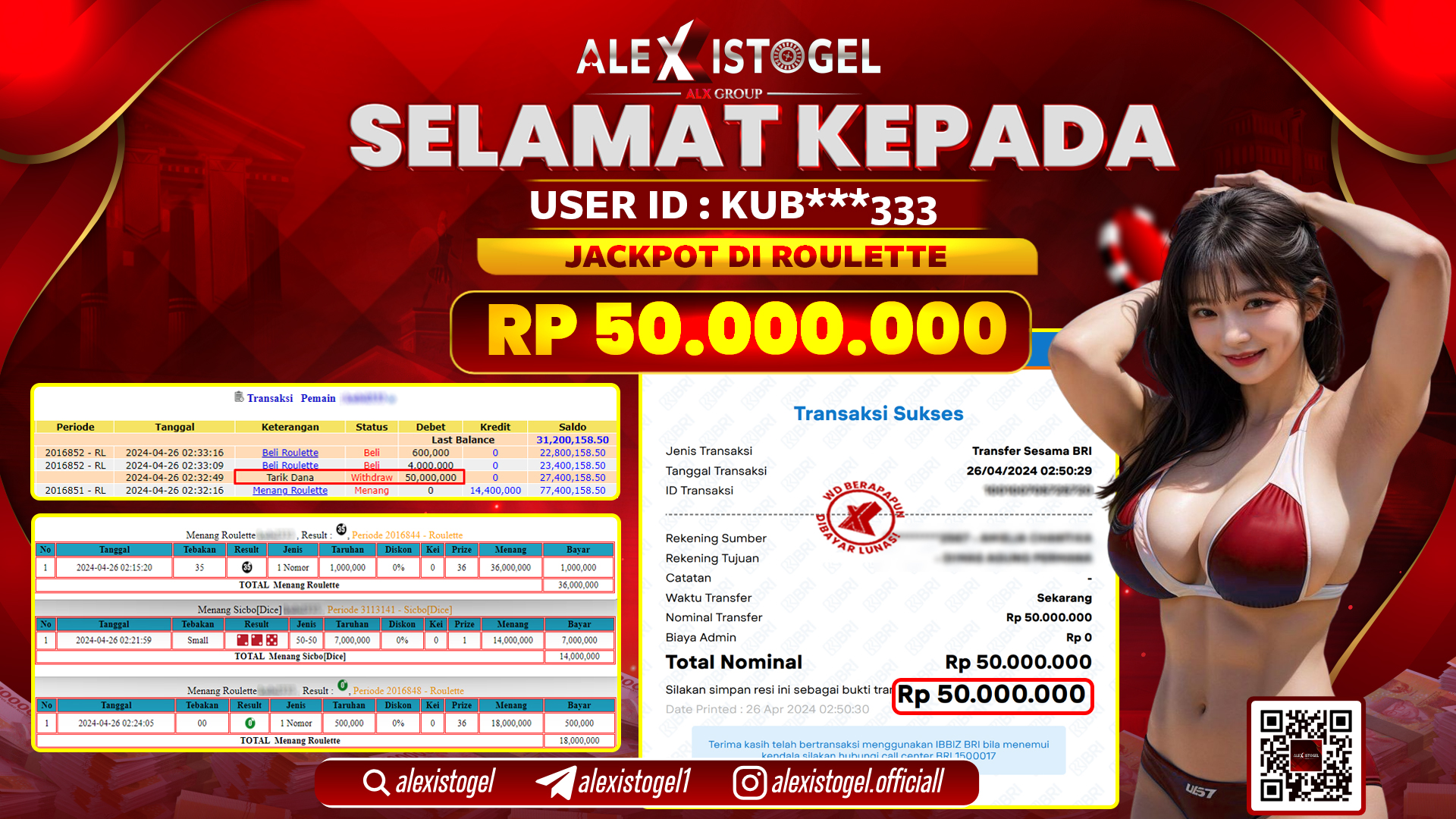 ALEXISTOGEL JACKPOT ROULETTE RP.50.000.000 LUNAS